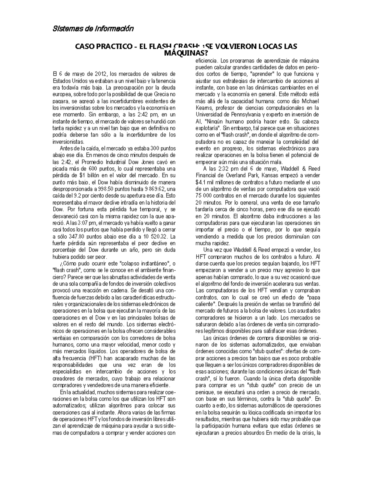 CASO Practico EL Flash Crash Sistemas de Información CASO PRACTICO