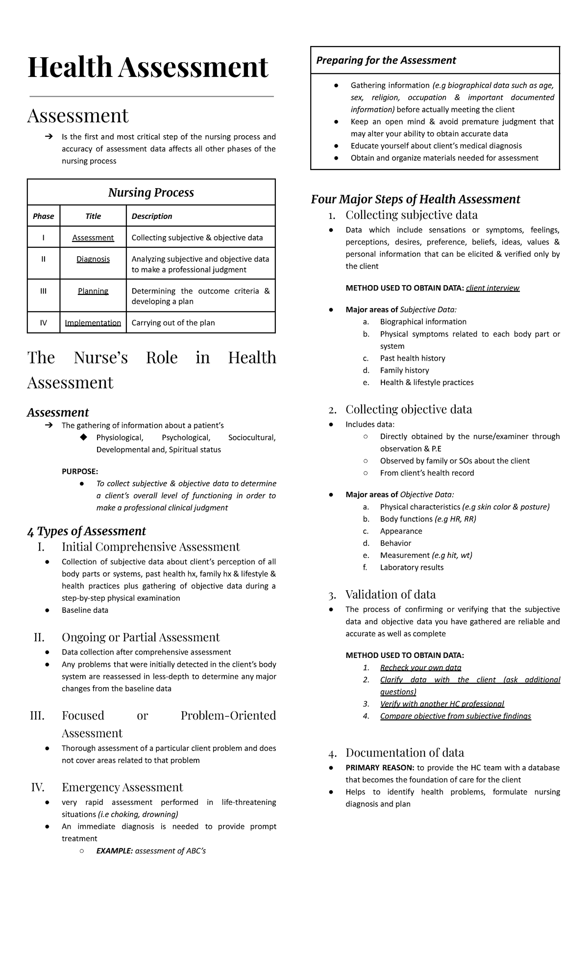 (1st week) NCM 101 - Medical Assessment Nursing Assessment targets the ...