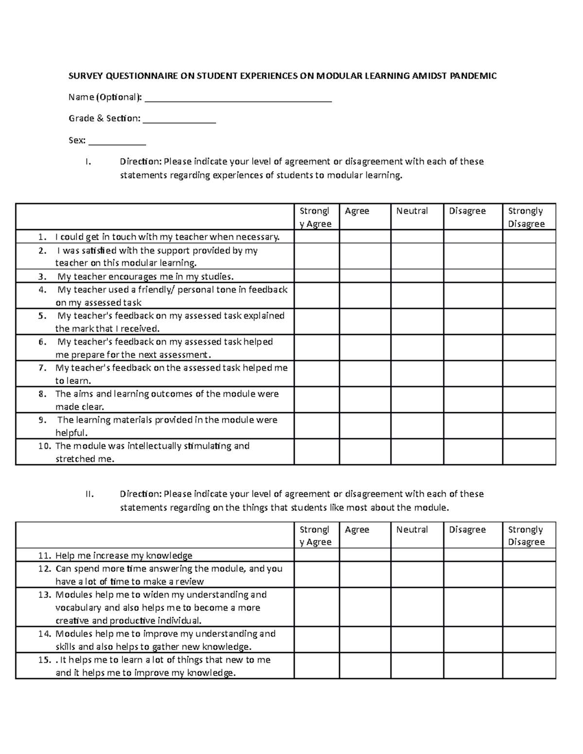 Survey Questionnaire- Irish Melody Buyan - SURVEY QUESTIONNAIRE ON ...