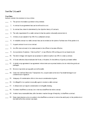 Business Law Exam 1 Test 2, Chs 2 & 3, Na - Test 2 True/False Indicate ...