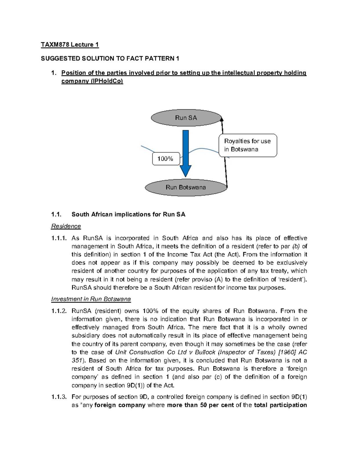 Suggested Solution To FACT Patterns TAXM878 - TAXM878 Lecture 1 ...