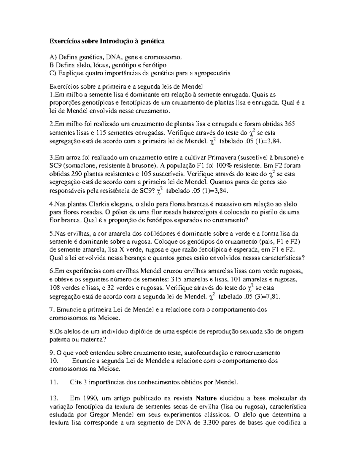 Exercícios Primeira E Segunda Leis De Mendel - Exercícios Sobre ...