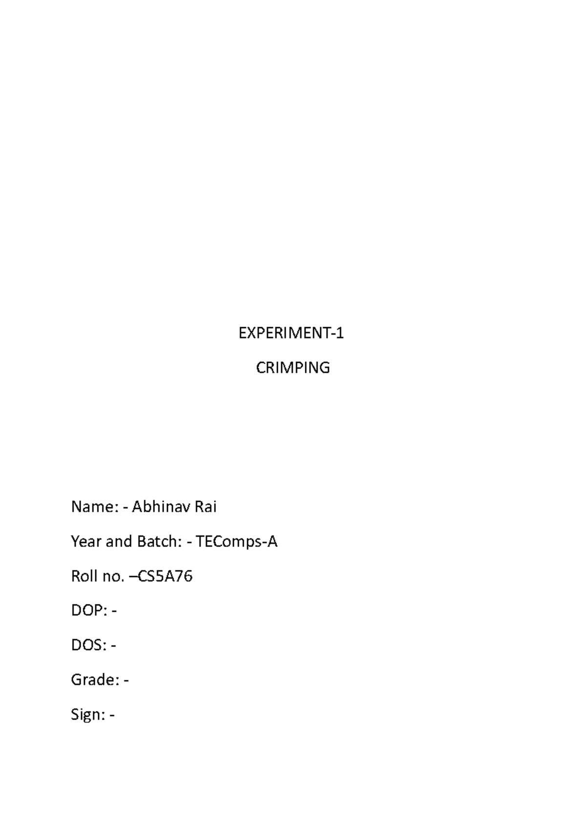 CS5A76 Abhinav Rai Computer Network lab EXP-1 - EXPERIMENT- CRIMPING ...