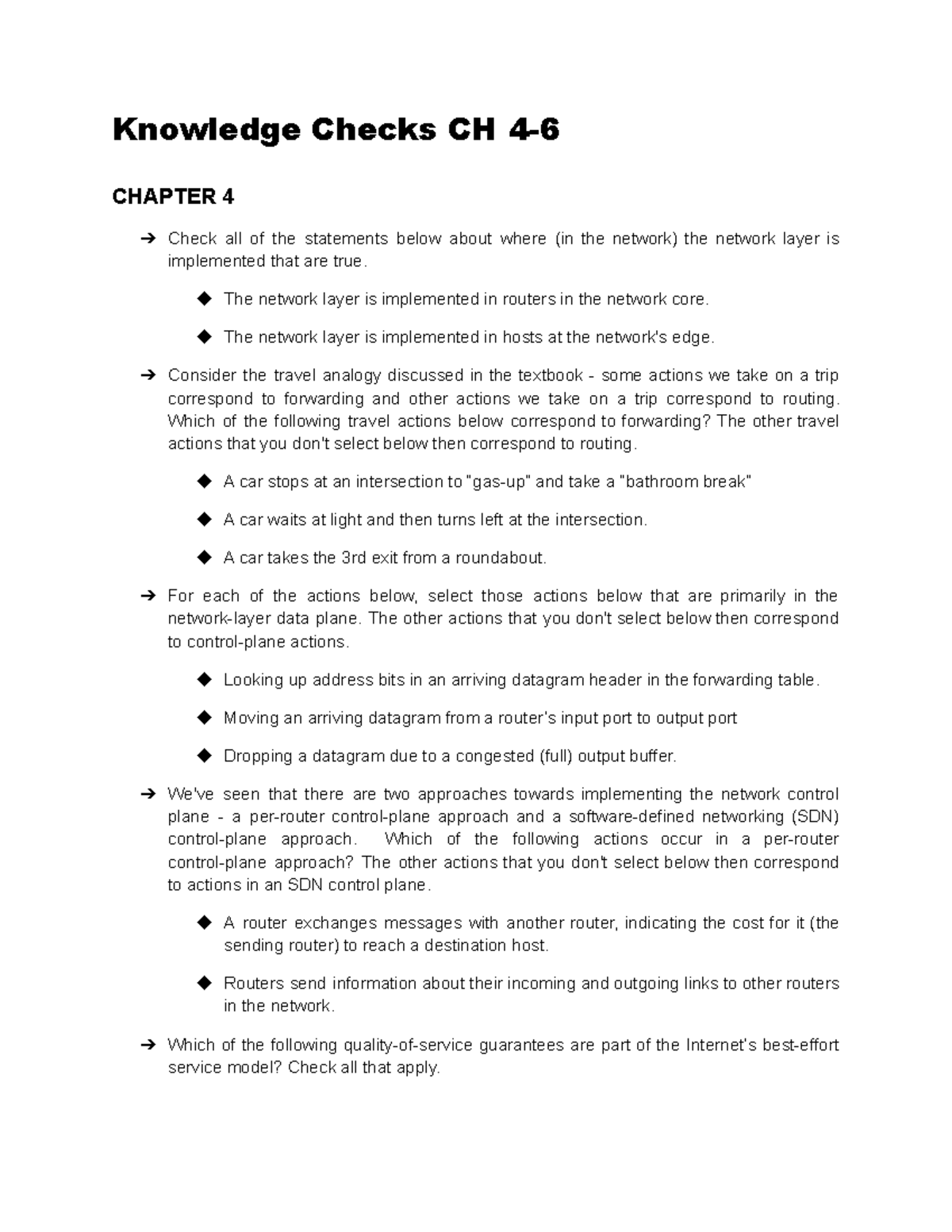 CH 46 Knowledge Checks Knowledge Checks CH 4 CHAPTER 4 Check all of the statements below