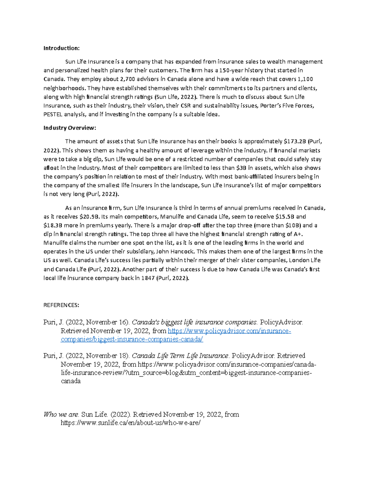 My Part - Group Paper on Sun Li FE - Introduction: Sun Life Insurance ...