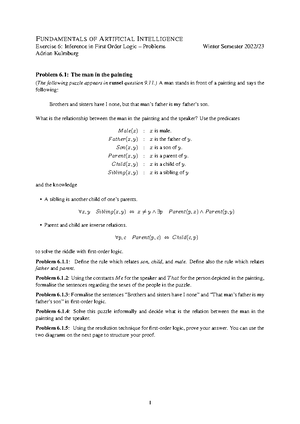 Exercise 12 solution - FUNDAMENTALS OF ARTIFICIAL INTELLIGENCE Exercise ...