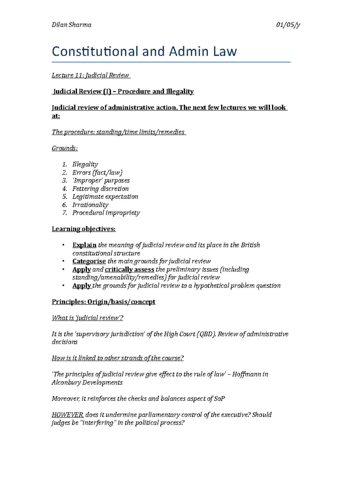 Judicial Review - Lecture Notes 5 - Constitutional And Admin Law ...