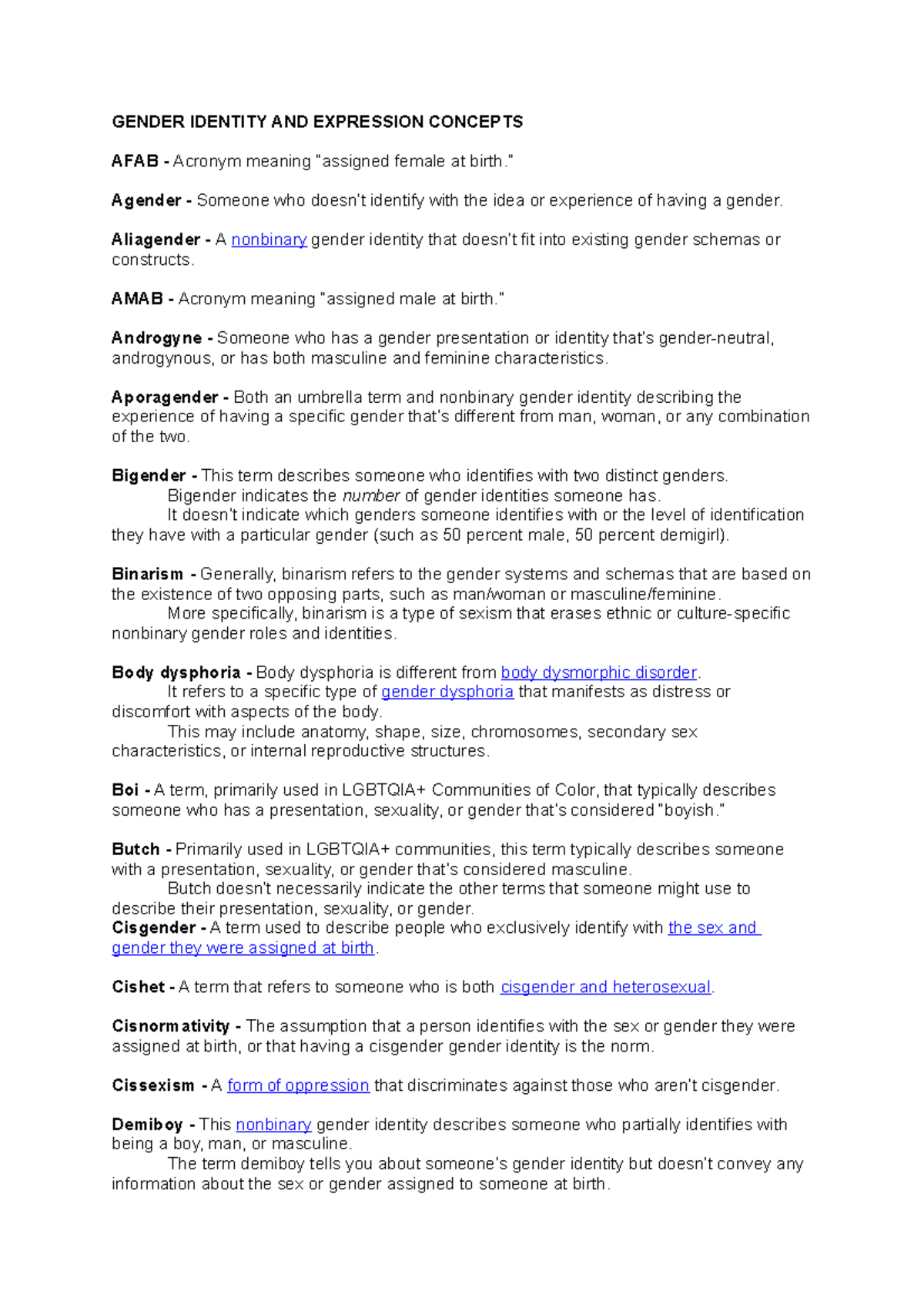 3 Gender topics. GENDER IDENTITY AND EXPRESSION CONCEPTS AFAB