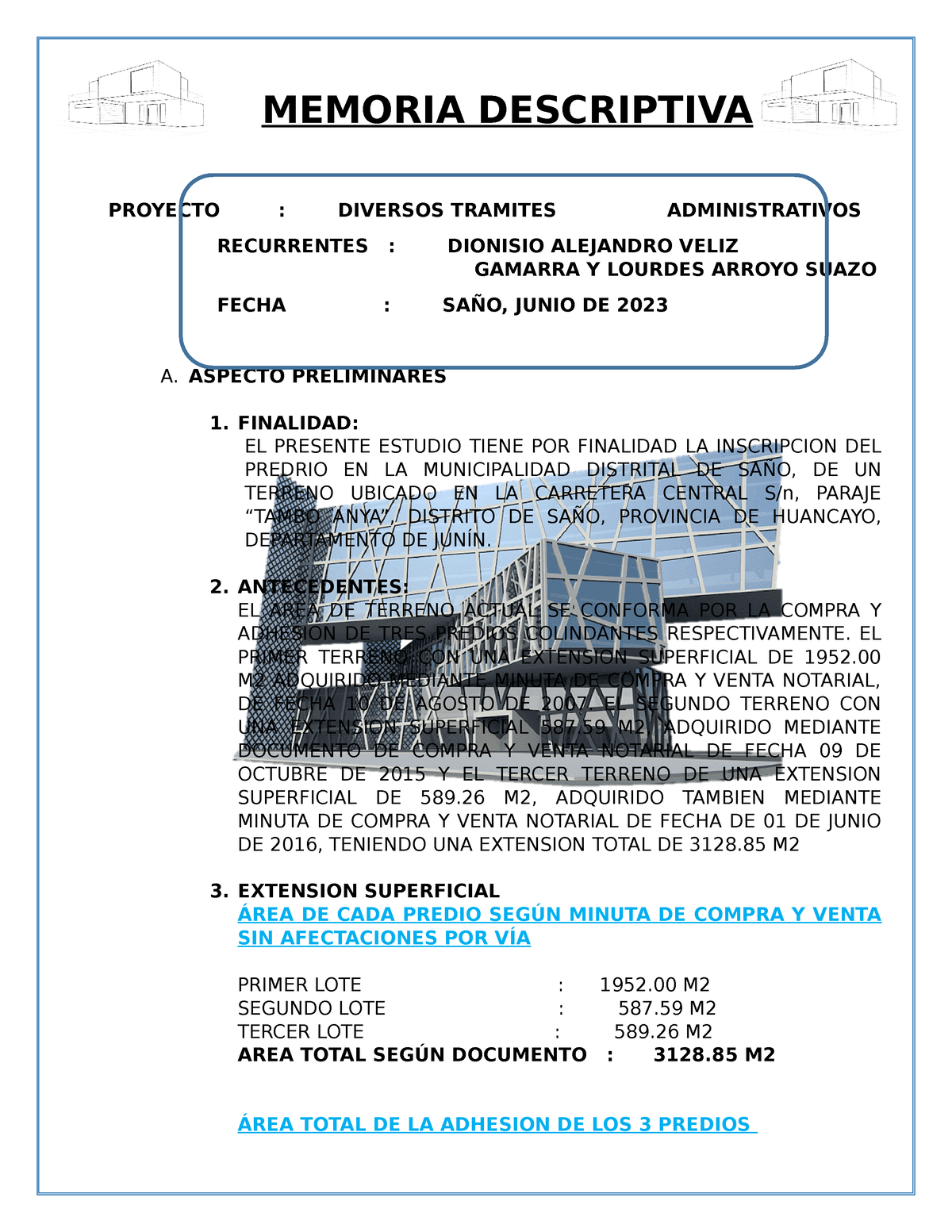 Memoria Descriptiva - SR. Veliz - MEMORIA DESCRIPTIVA PROYECTO ...