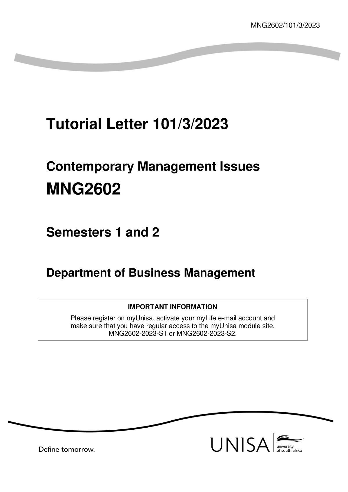 101 2023 3 B - Study Guide - MNG26 02 /101/ 3 / 2023 Tutorial Letter ...