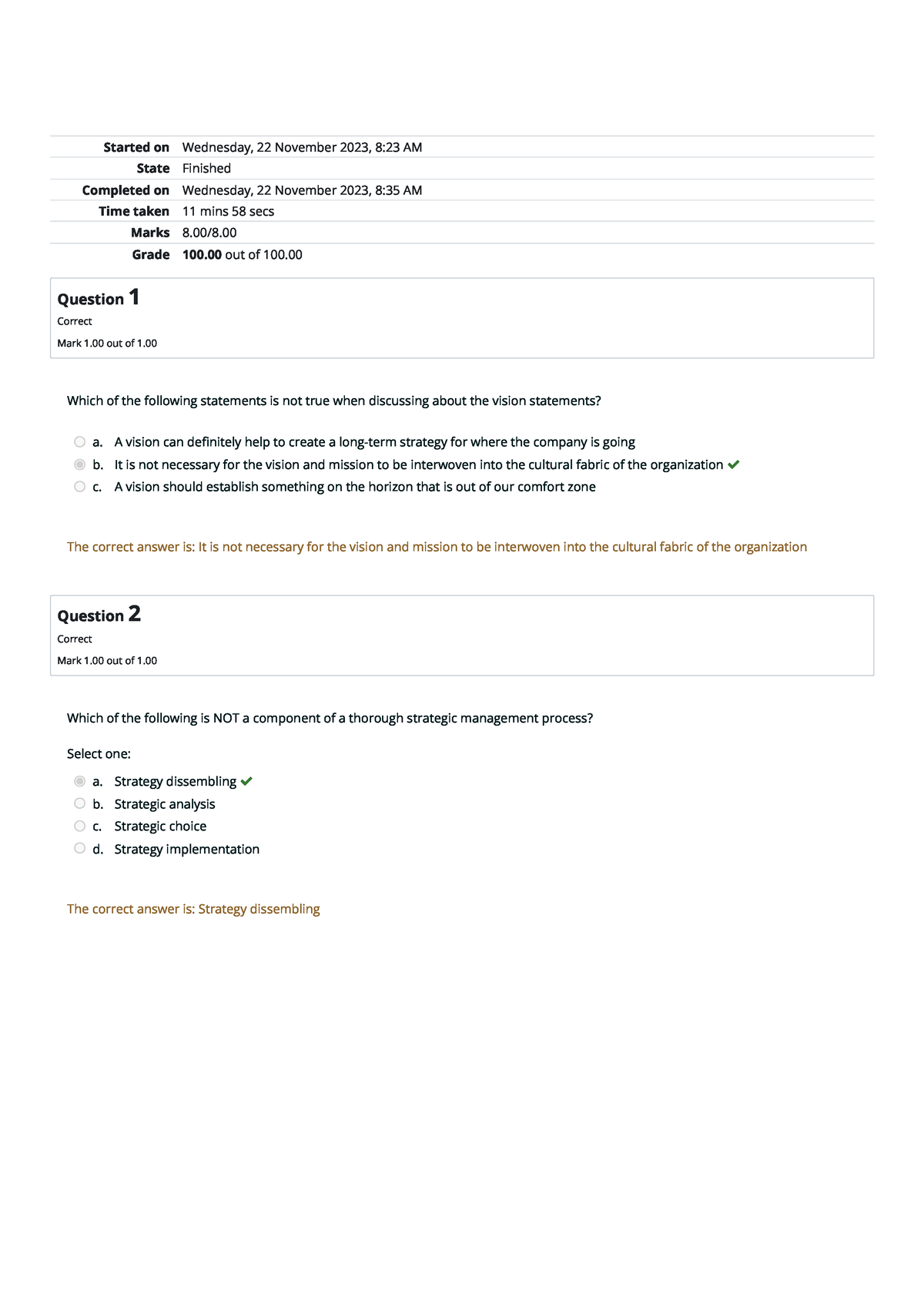 BUS 4407-01 Strategic Management Self-Quiz Unit 1 - Started On ...