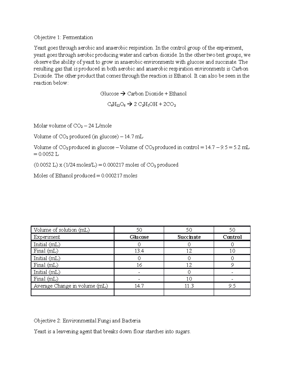 Lab 4 Assignment BIOL 2050 plants fermentation lab Objective 1