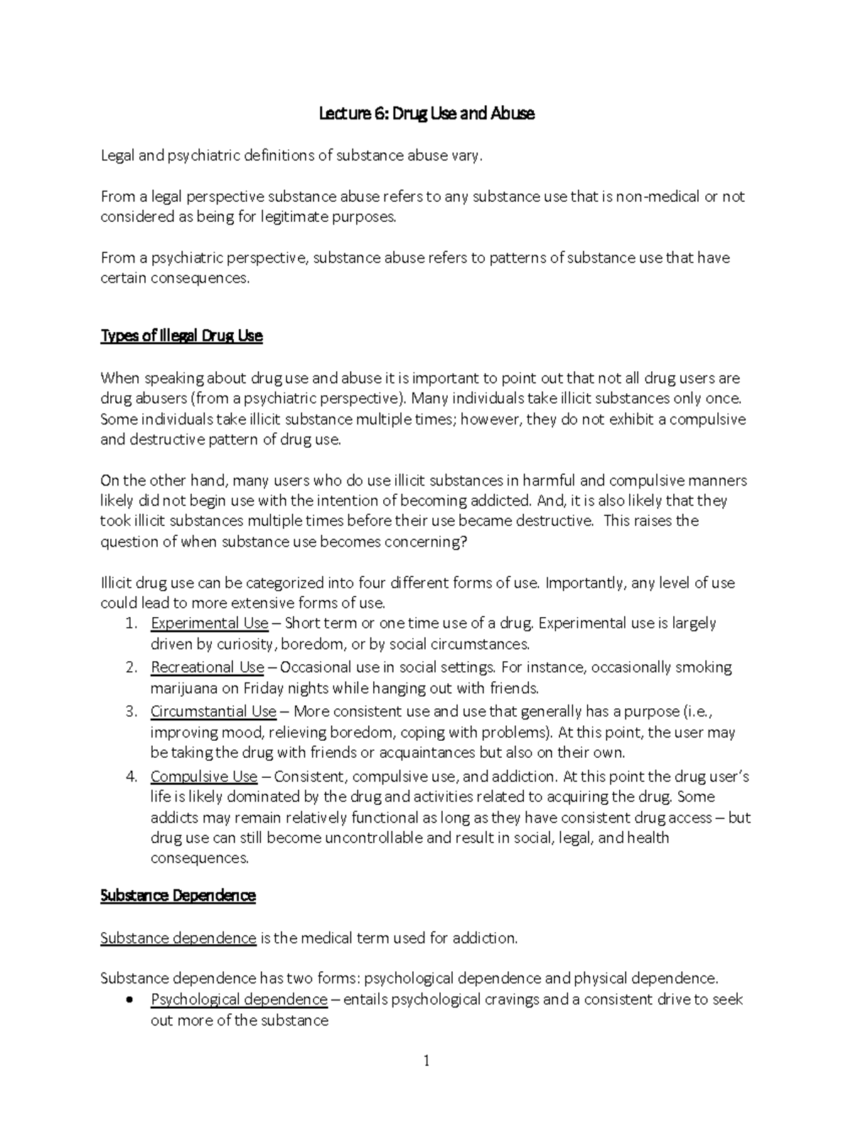 Module 6 - main points on drug use and abuse - Lecture 6 : Drug Use and ...