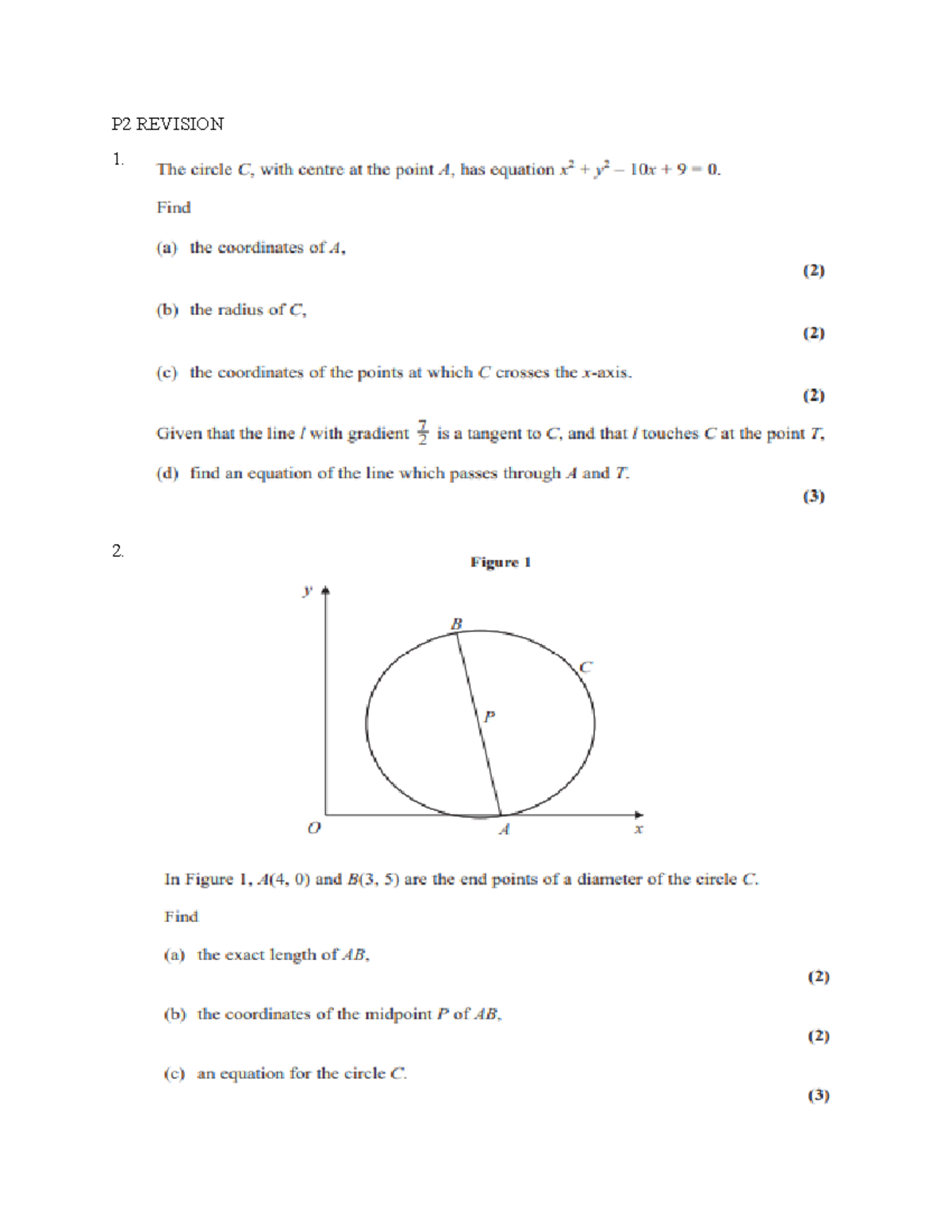 P2 Revision AS level practice questions - pure maths 2 - P2 REVISION 1 ...