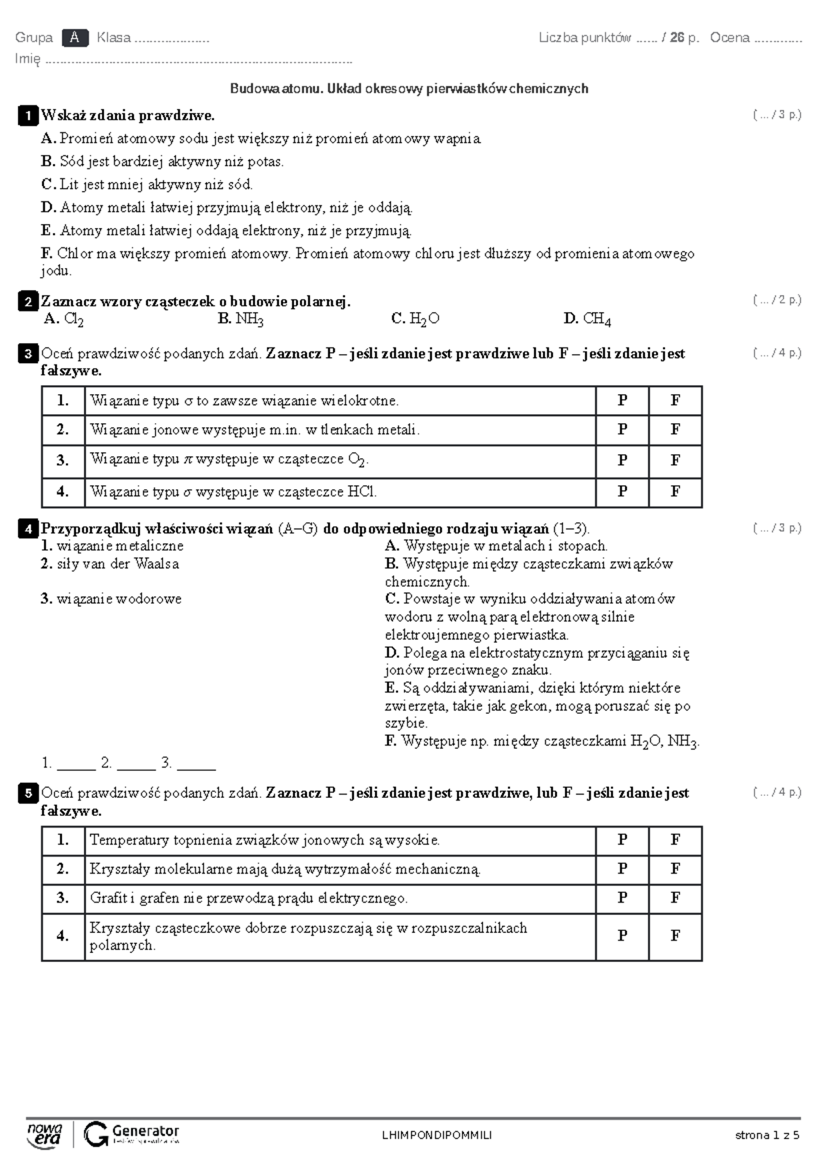 Sprawdzian Z Chemii Wewnętrzna Budowa Materiii www.studocu.com