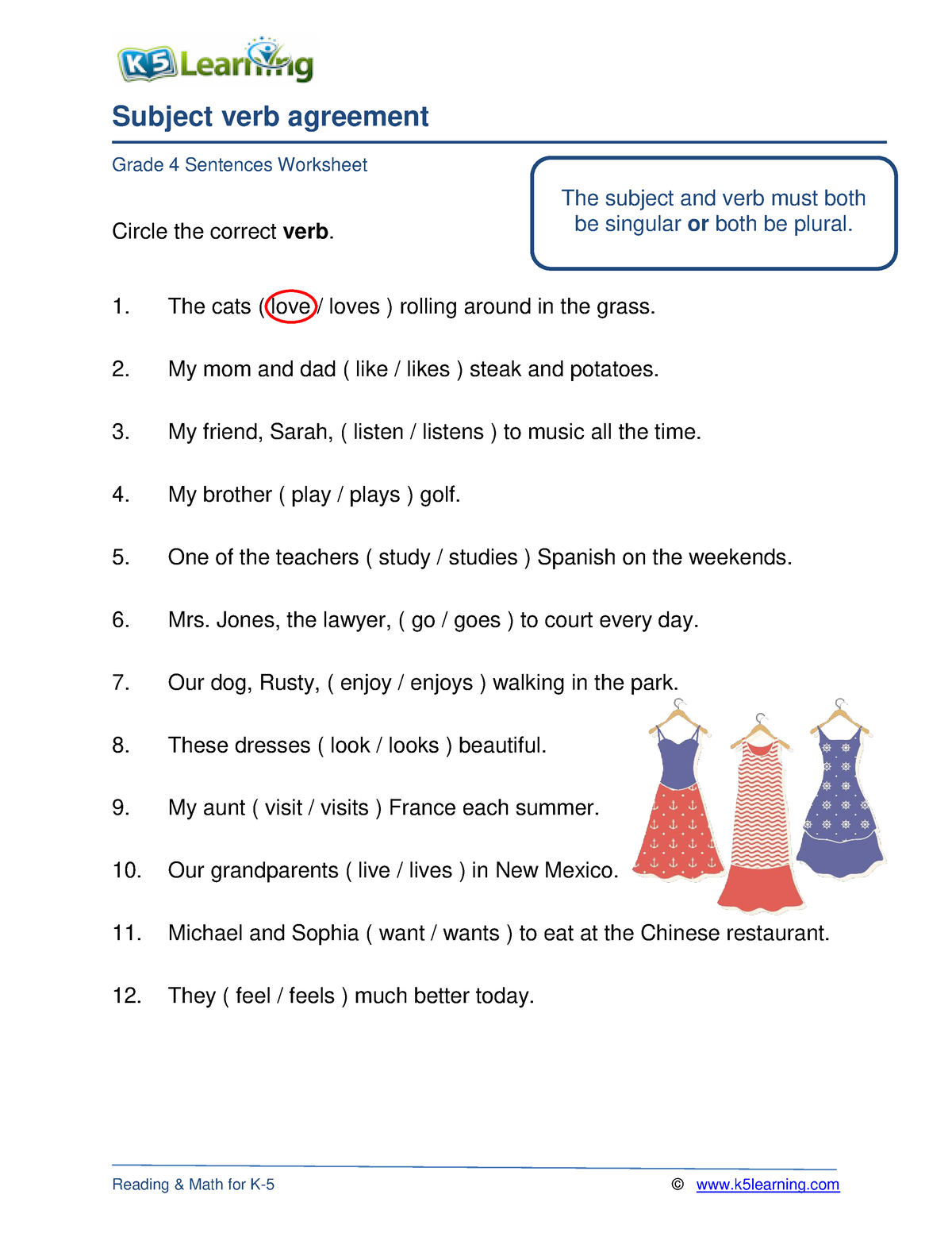 Grade 4 Subject Verb Agreement B - Subject Verb Agreement Grade 4 ...