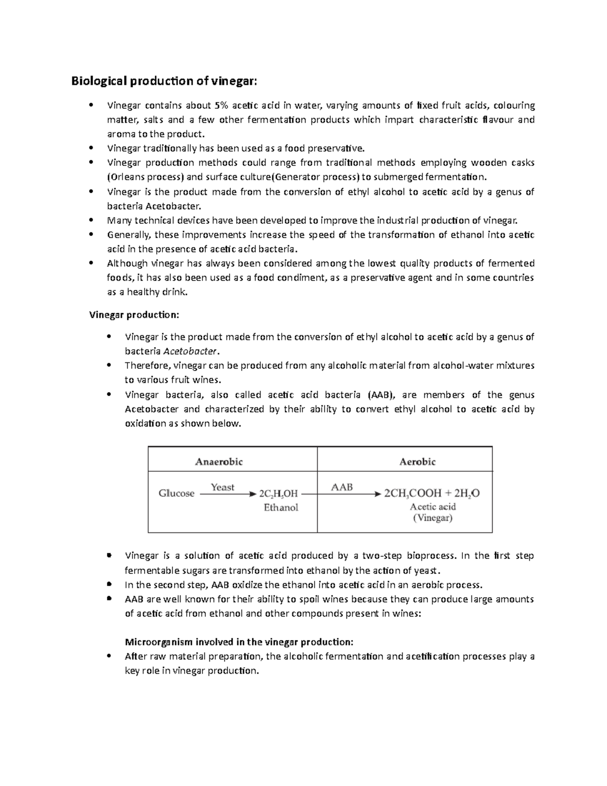 Vinegar Acetic acidproduction steps, synthesis Biological