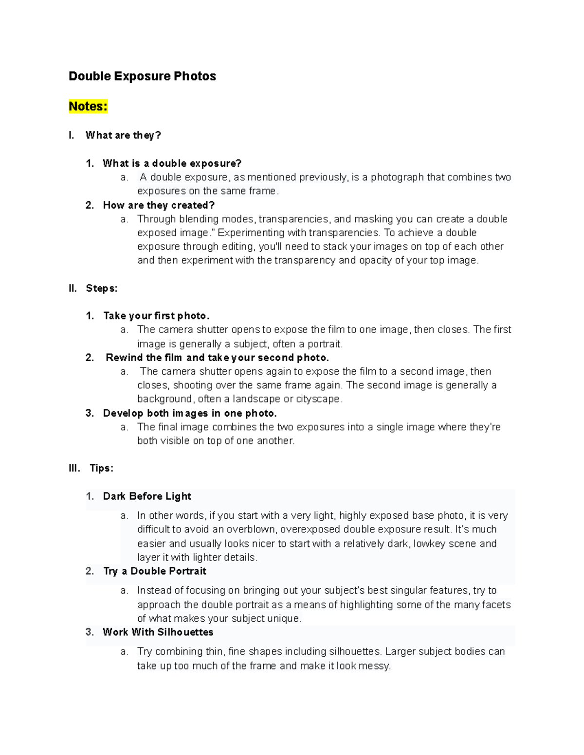 Double Exposure Photos Notes - What are they? 1. What is a double ...