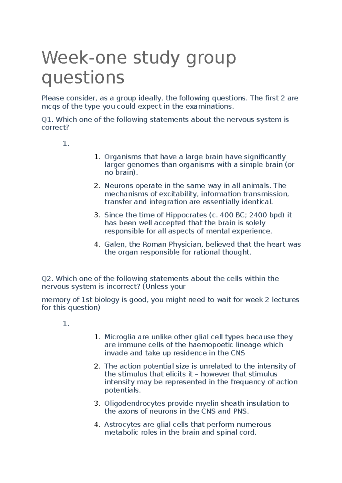 W1 study group questions - Week-one study group questions Please ...