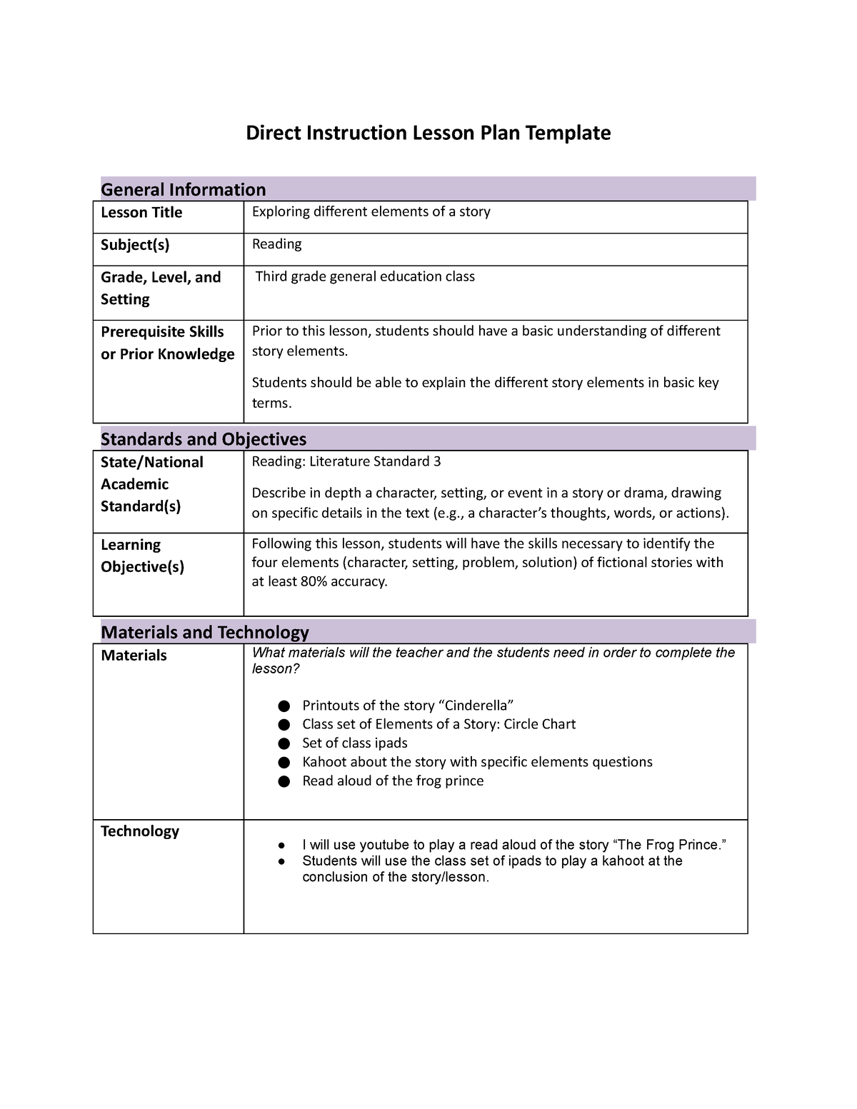 Task 1 Direct Instruction Lesson Plan - Direct Instruction Lesson Plan ...