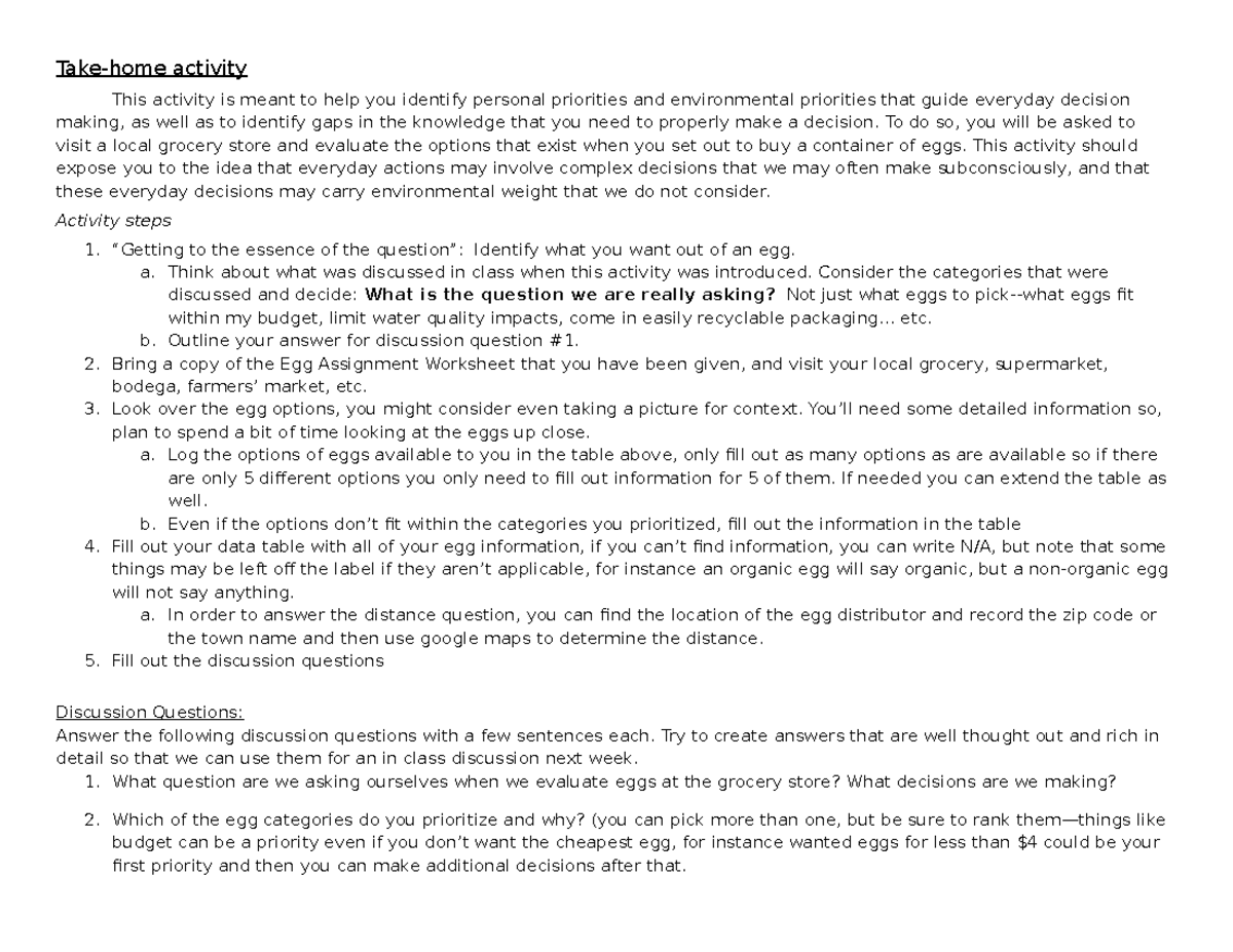 Lovejeets Egg Lab Report Take Home Activity This Activity Is Meant To Help You Identify