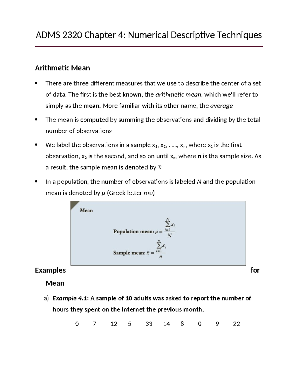 ADMS 2320 Chapter 4- Numerical Descriptive Techniques - ADMS 2320 ...