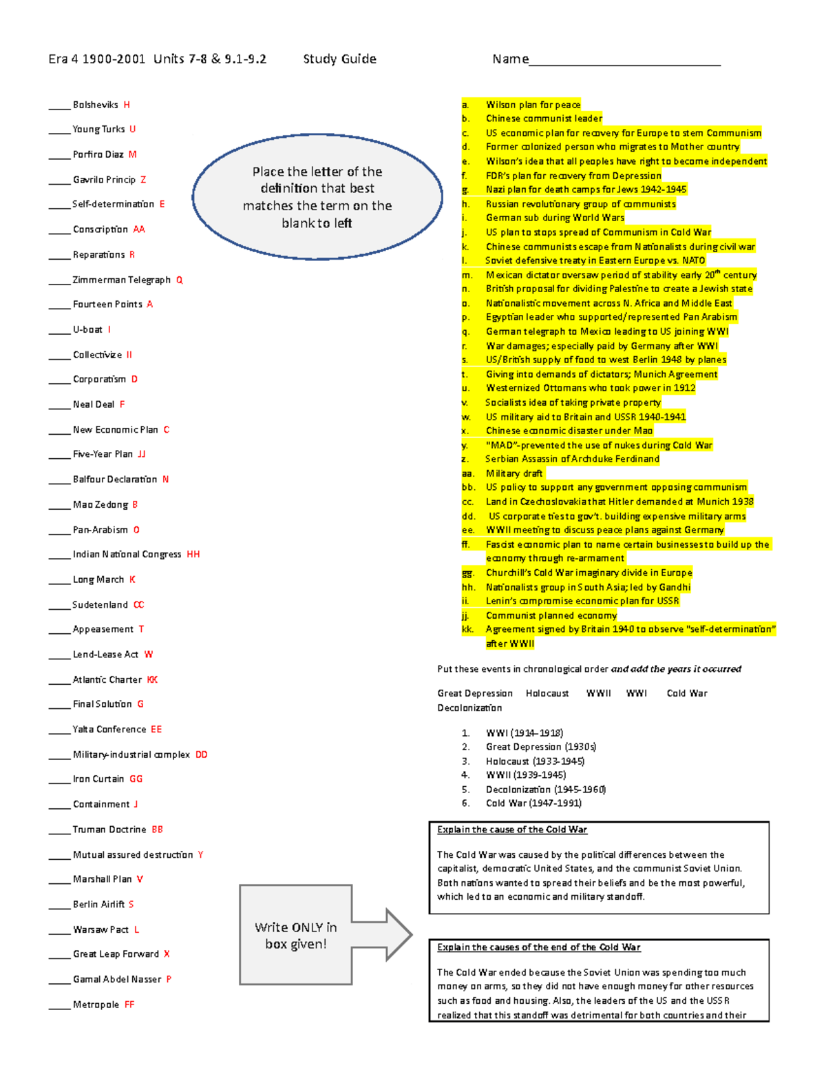 Era 4 Study Guide - Era 4 1900-2001 Units 7-8 & 9.1-9 Study Guide Name