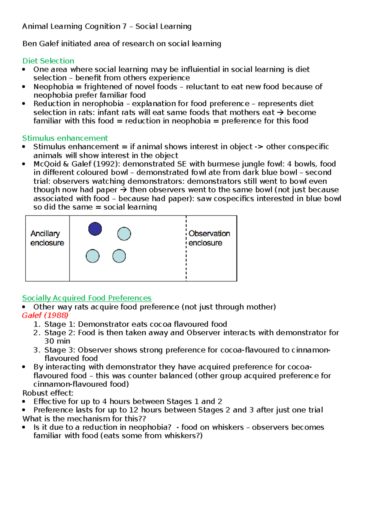Notes for Animal Learning & Cognition Lecture 7 - Social Learning ...