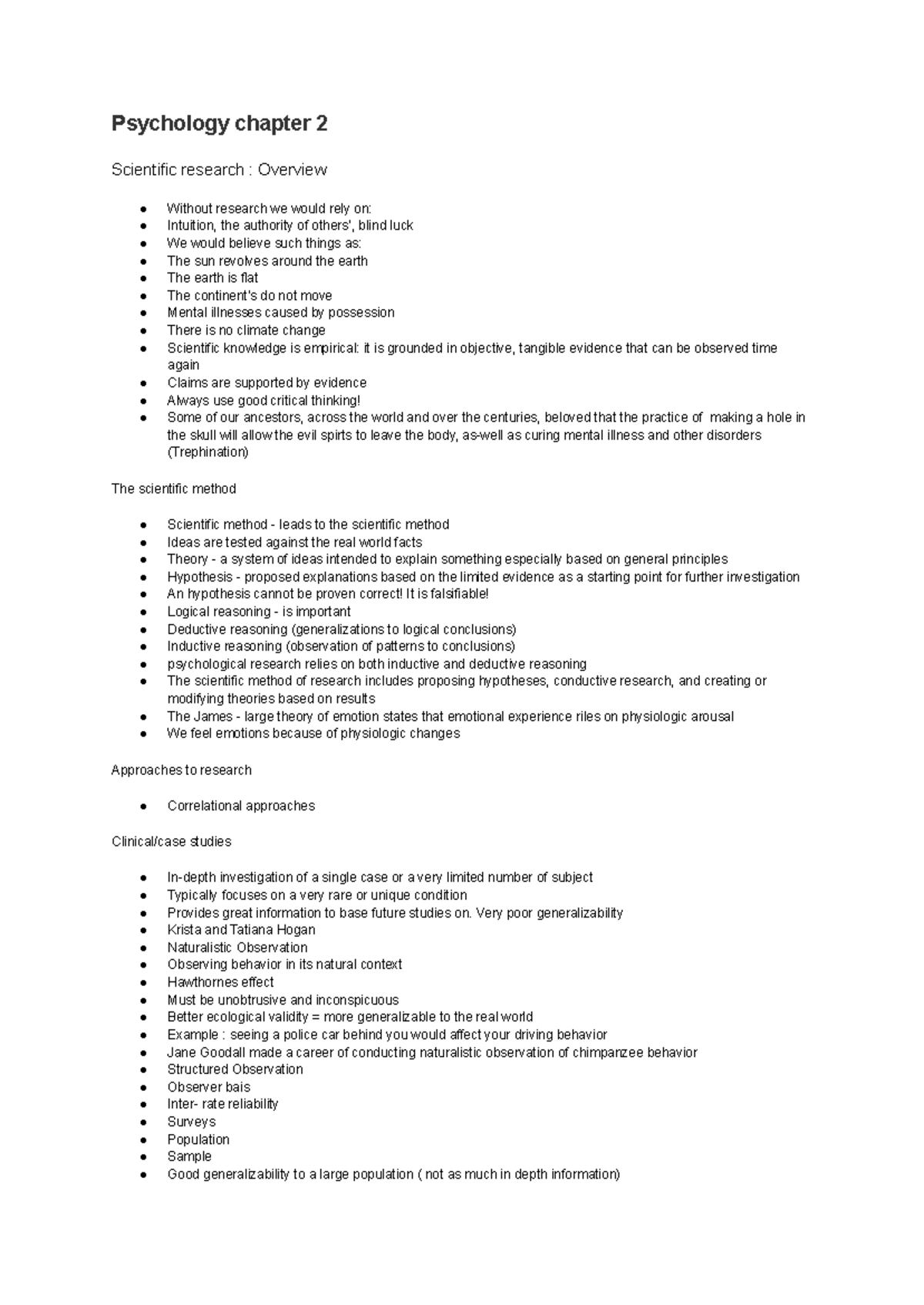 Physc 2 - class notes - Psychology chapter 2 Scientific research ...