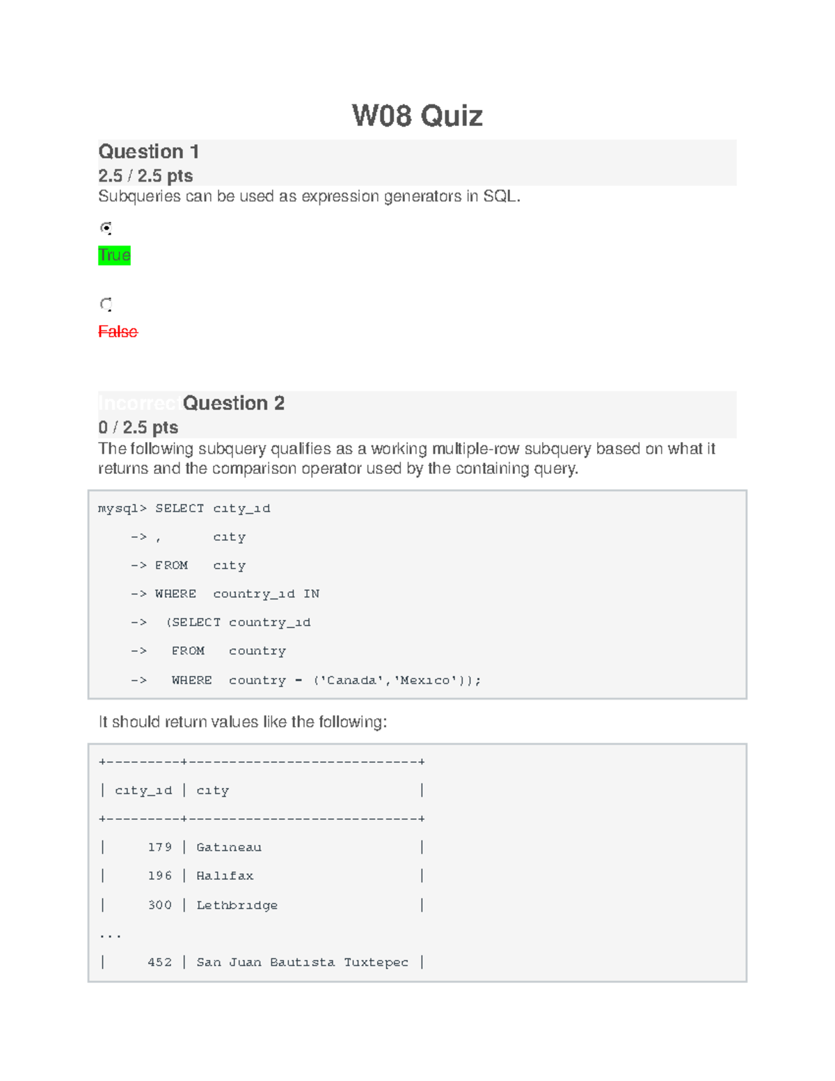 W08 Quiz - Quiz help - W08Quiz Question 2 .5/ 2 .5pts - Studocu