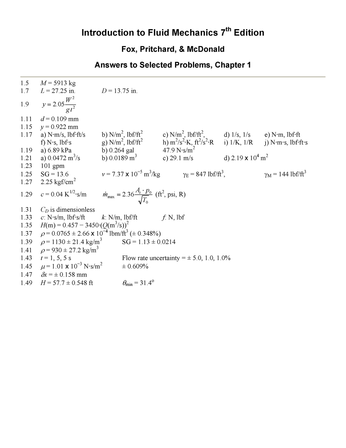 Fox 7th Answers Selected Problems Studocu