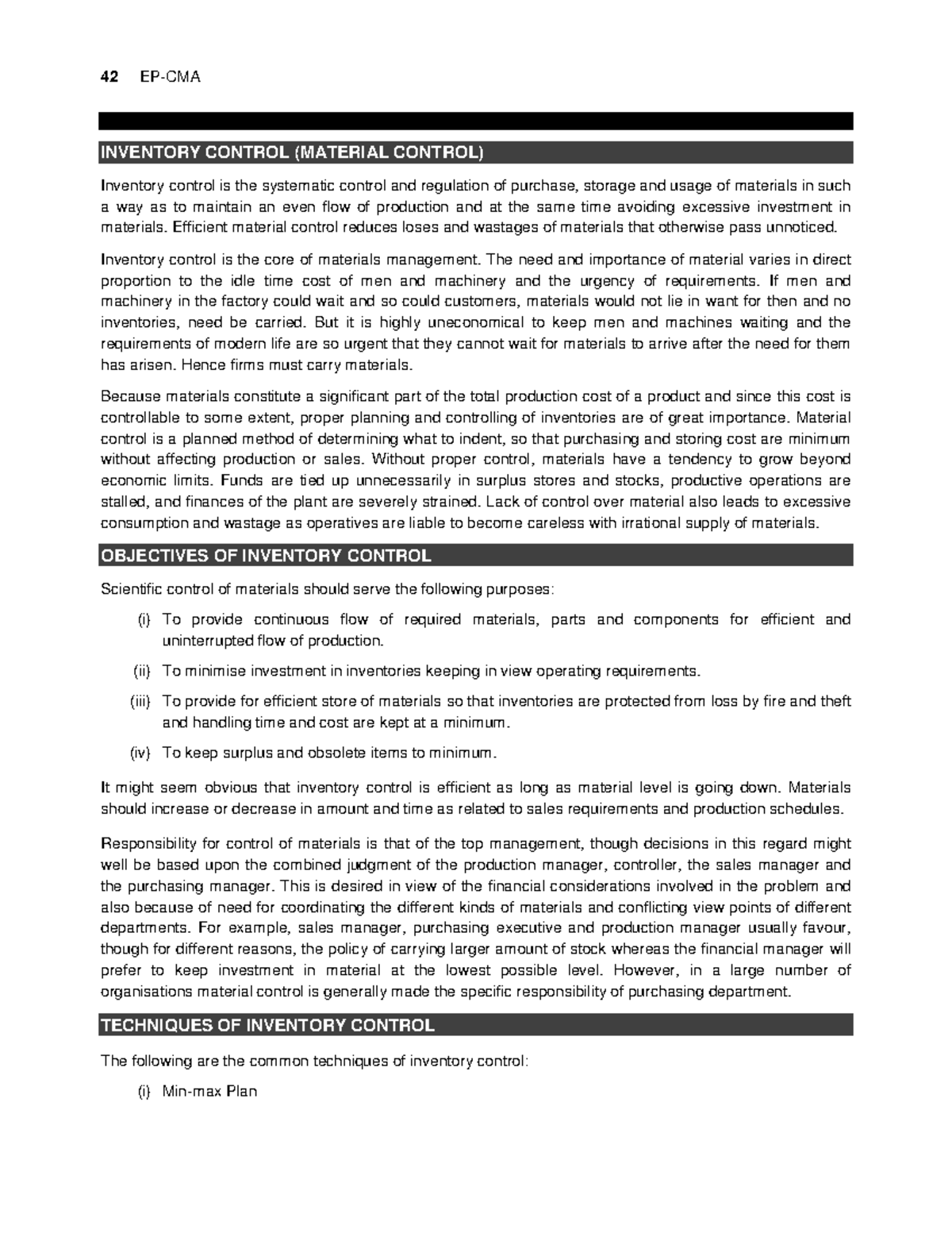 Cost AccountingInventory control 42 EPCMA INVENTORY CONTROL
