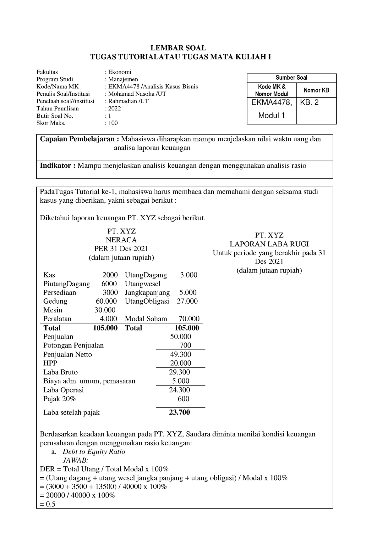 Tugas 1 EKMA4478 DONA - Bab1 - LEMBAR SOAL TUGAS TUTORIALATAU TUGAS ...