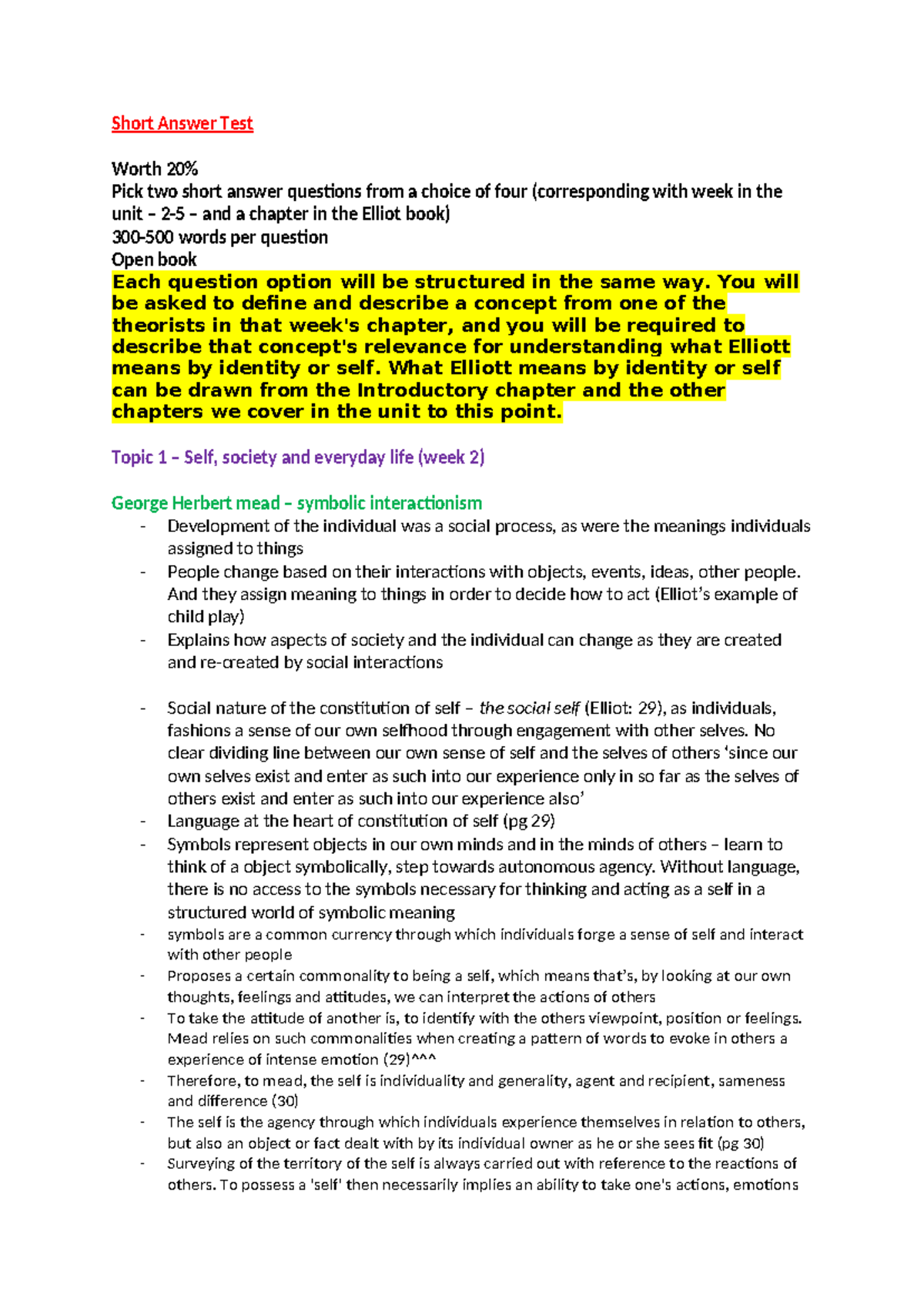 Short Answer Test prep Theorist notes Short Answer Test Worth 20