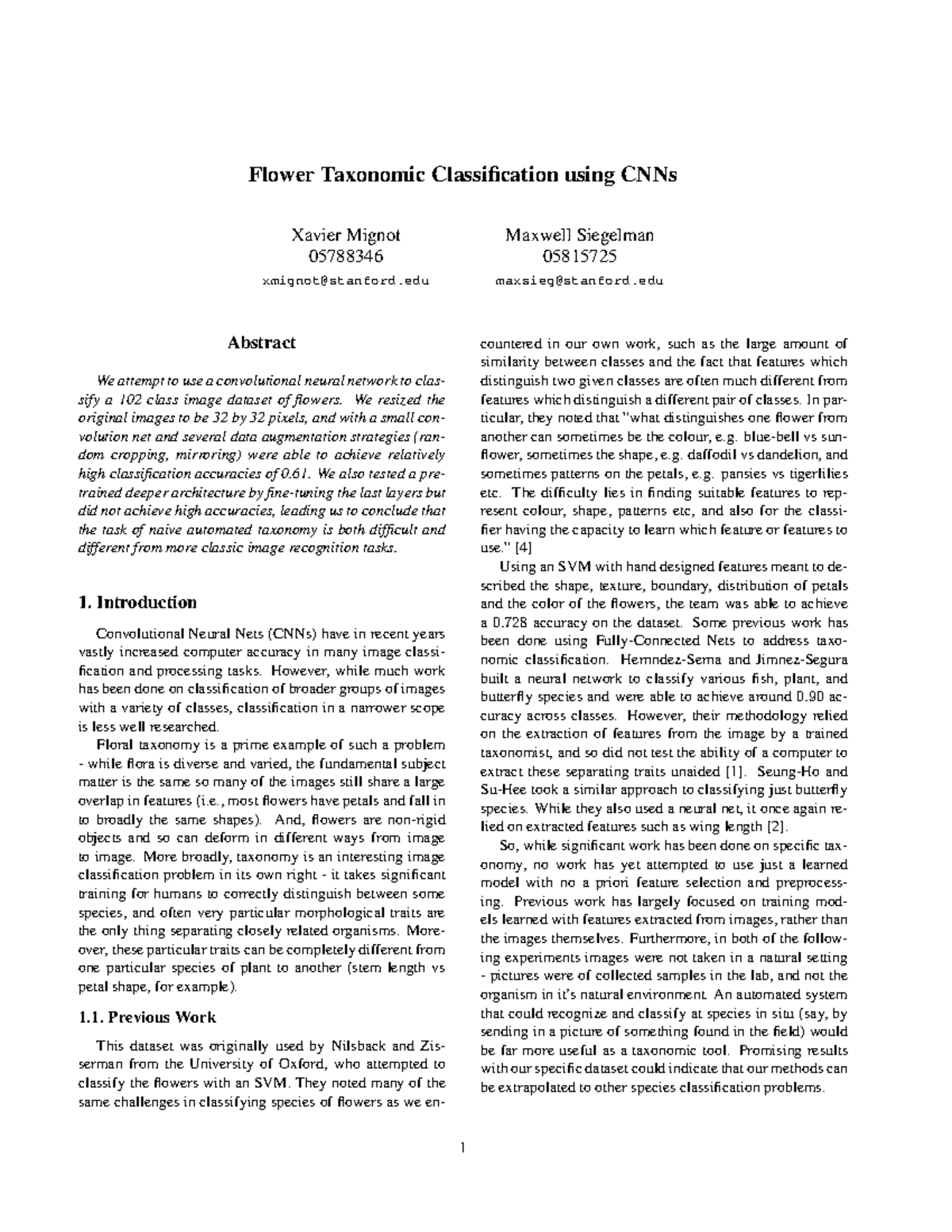 Flower taxonomic classification using cnns - Flower Taxonomic ...