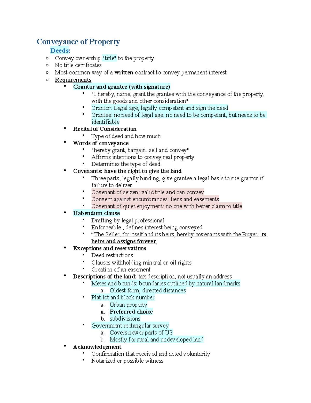 FI331 Chapter 3 Lecture notes from Dr. Tidwell's Class Conveyance