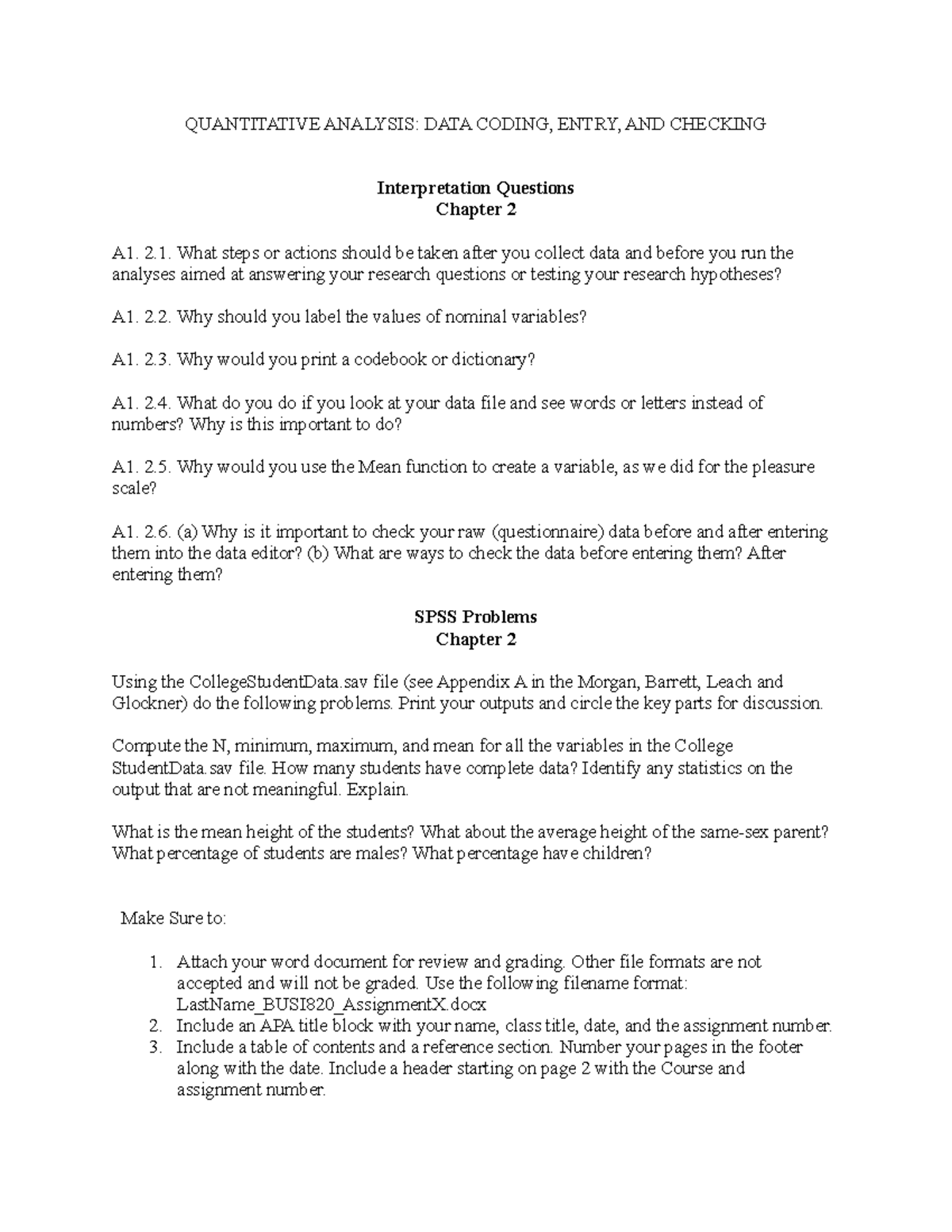 A1 Quantitative analysis – Data Coding, Entry, and Checking ...
