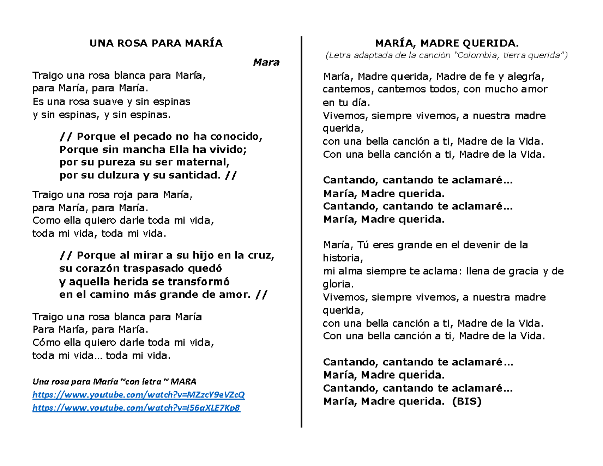 María Madre Querida - Oración - UNA ROSA PARA MARÍA Mara Traigo una ...