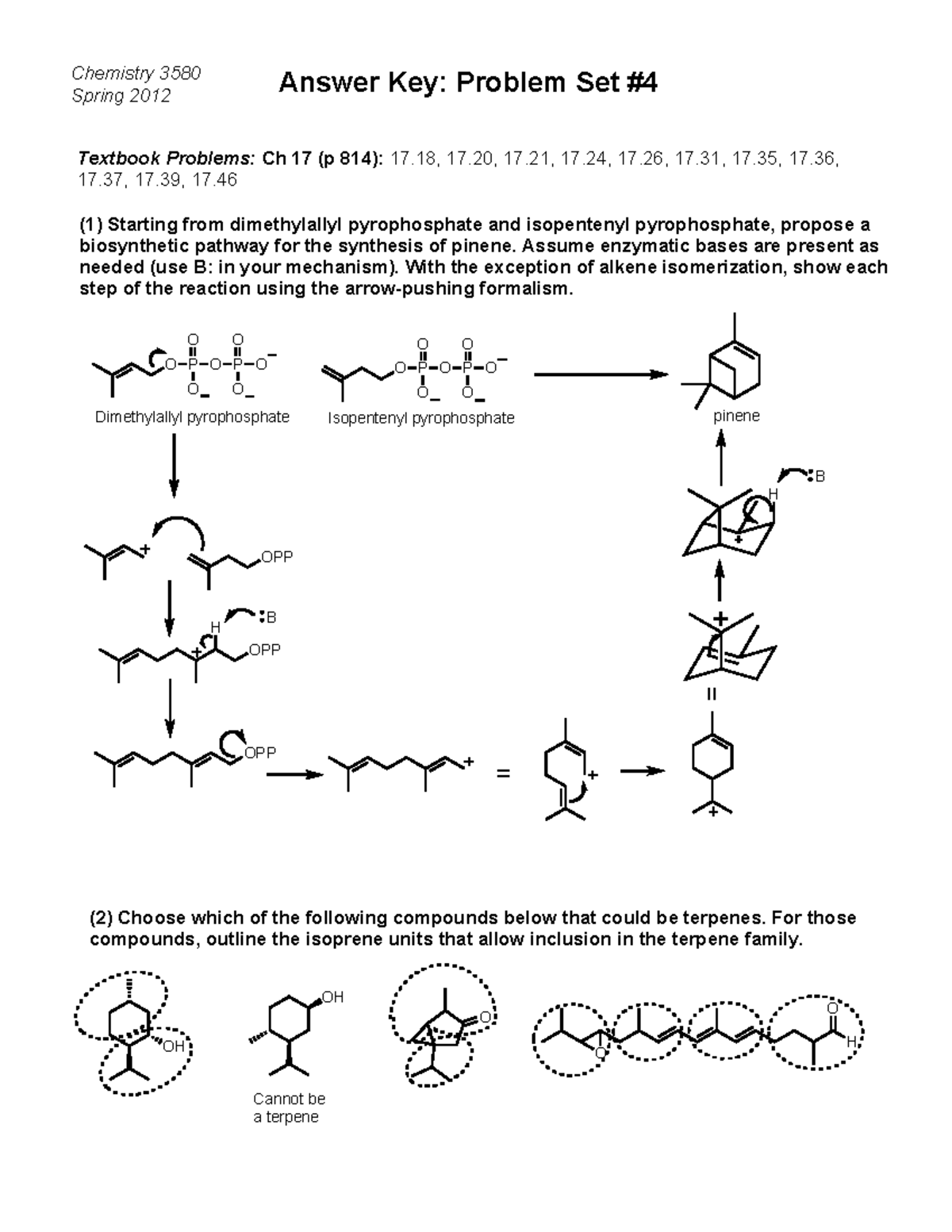 3580 Spring 2012 PSET 4 KEY - Chemistry 3580 Spring 2012 Answer Key ...
