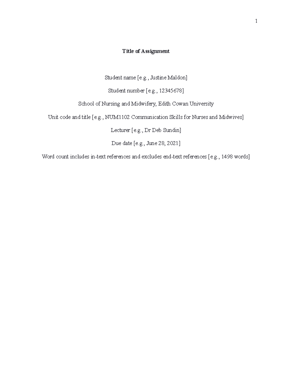 SNM Assignment Template APA7 22 1 - Title of Assignment Student name [e ...