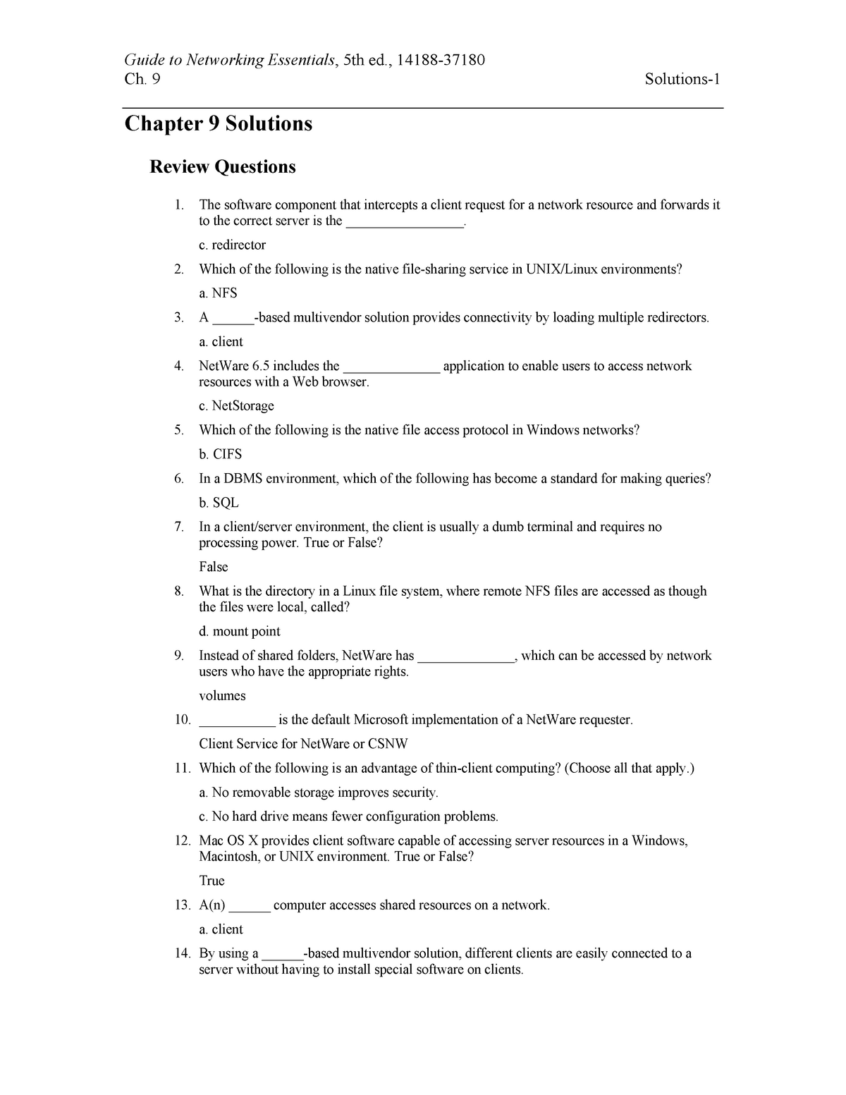 Solutions 09 - Ch. 9 Solutions- Chapter 9 Solutions Review Questions ...