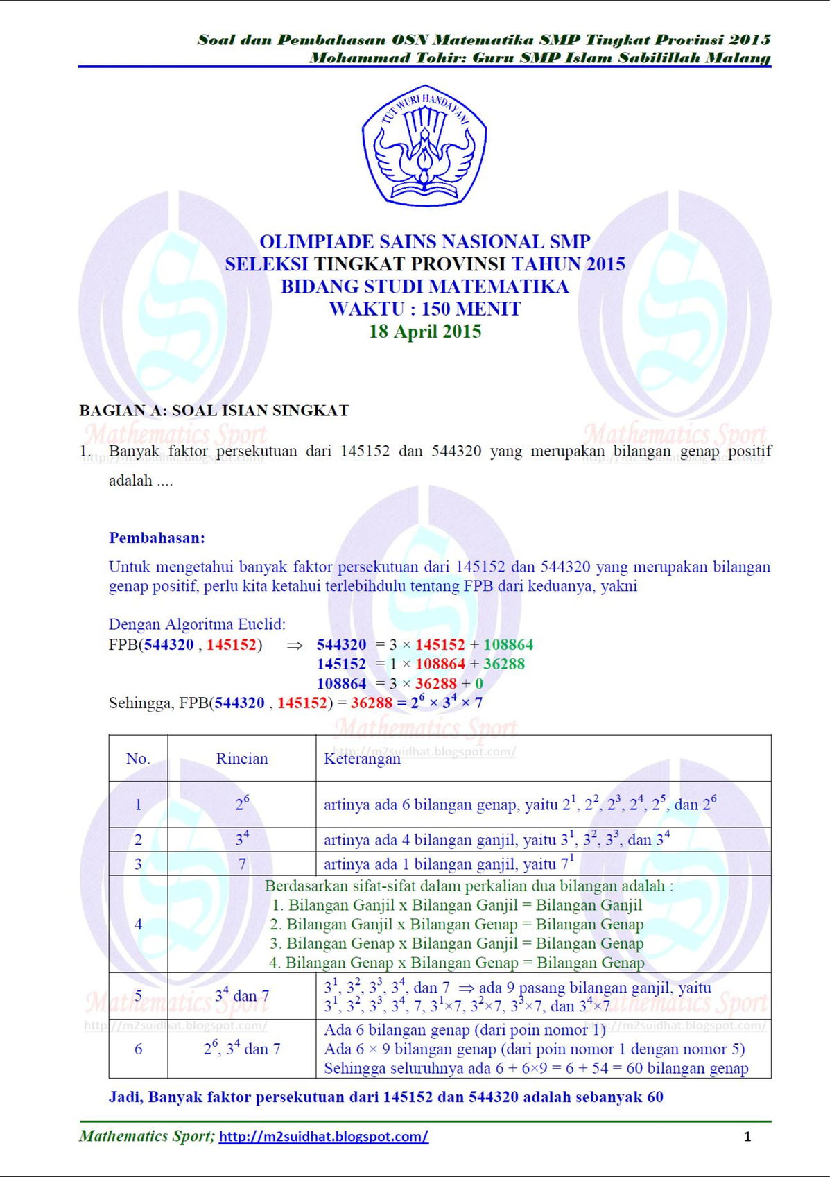 Soal Dan Pembahasan OSN Matematika SMP Tingkat Provinsi B - Pendidikan ...