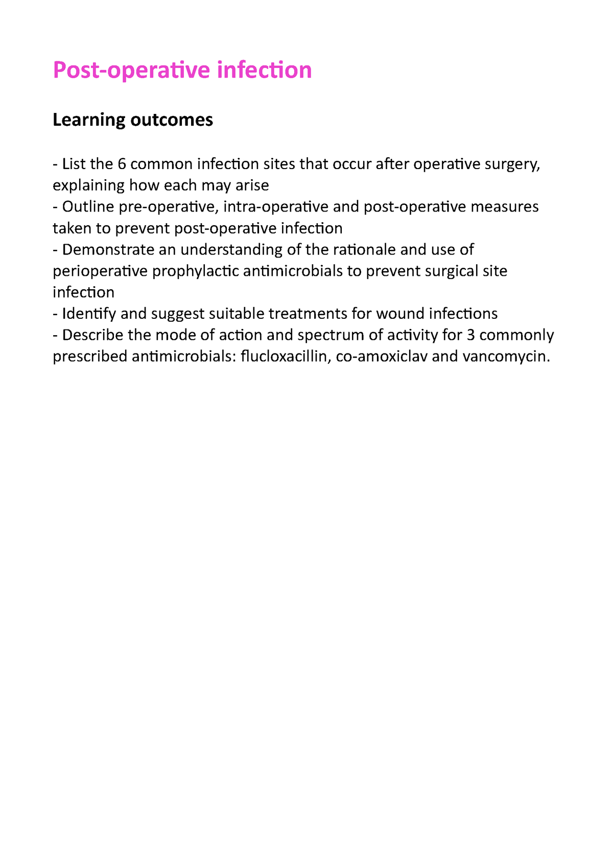 Post-operative Infection - Post-operative Infection Learning Outcomes ...