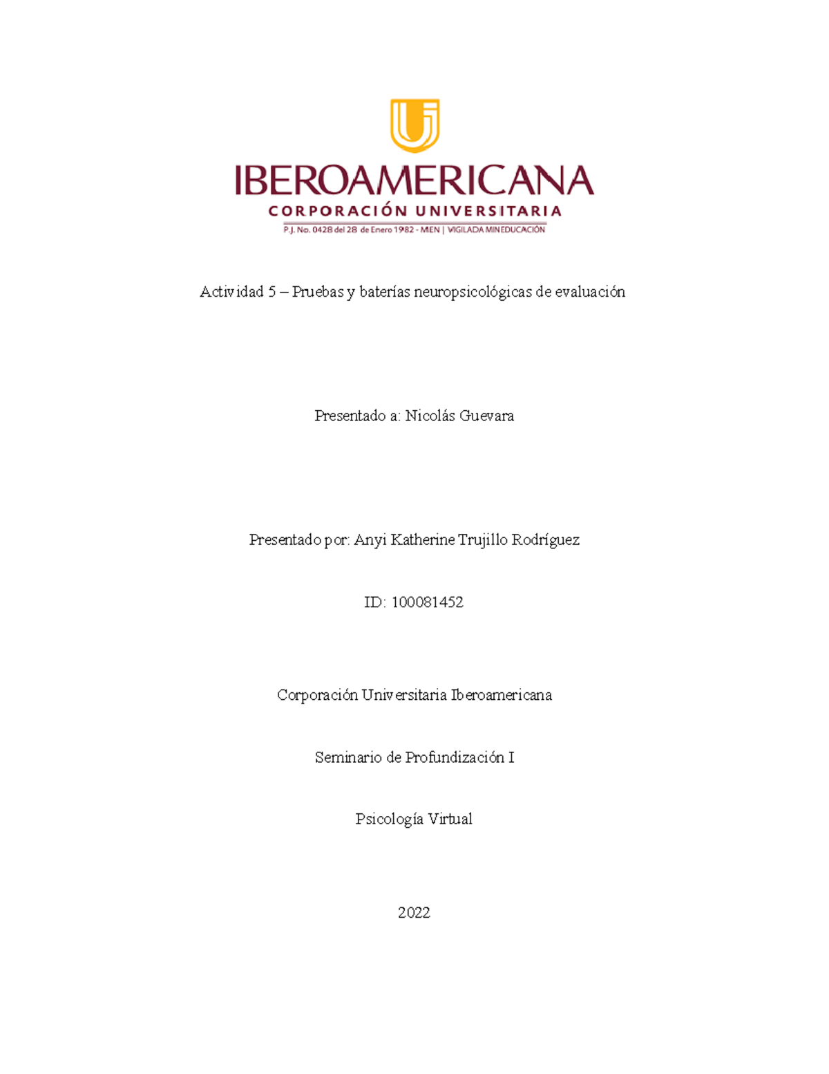 Actividad 5 Pruebas Y Baterías Neuropsicológicas De Evaluación