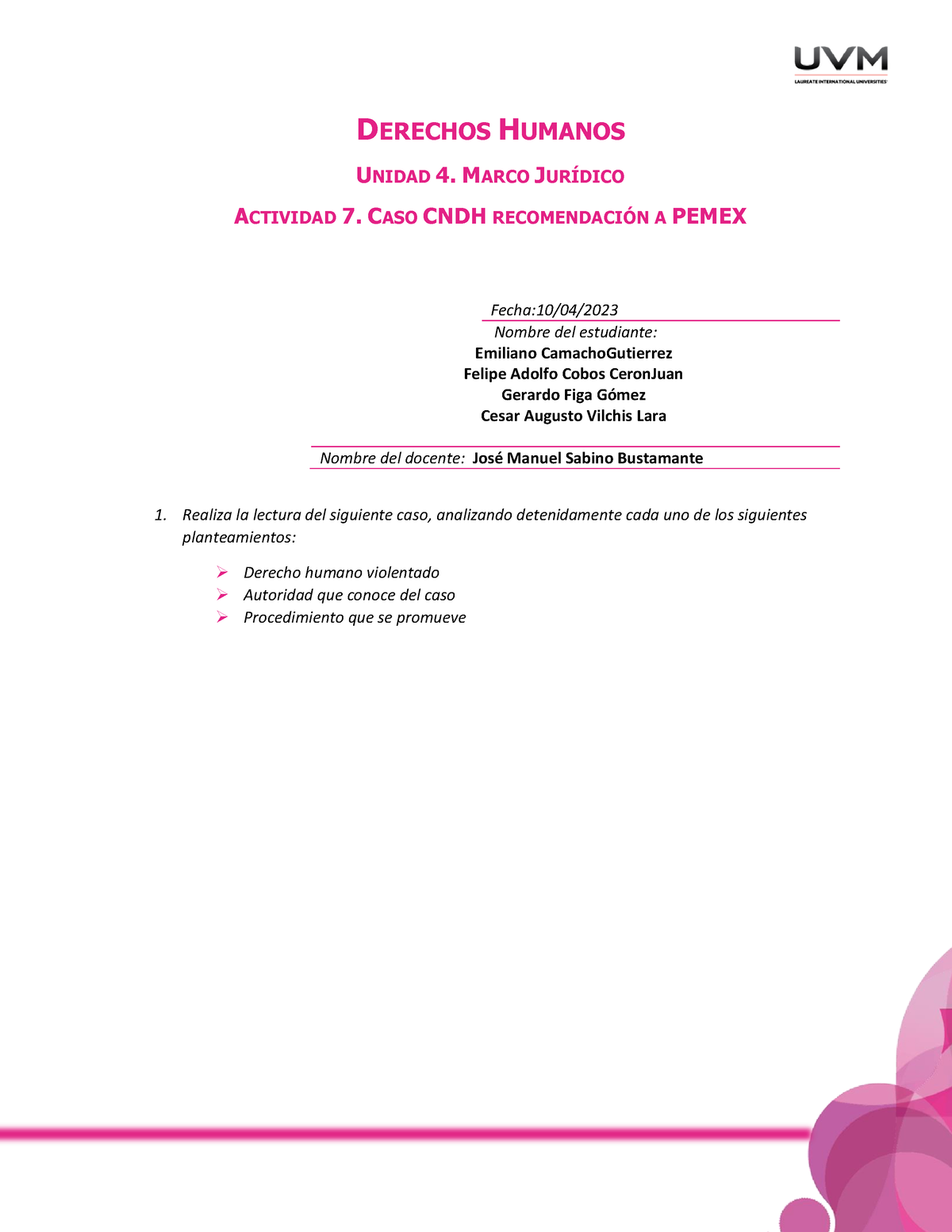 A7 Derechos Humanos - DERECHOS HUMANOS UNIDAD 4. MARCO JURÕDICO ...