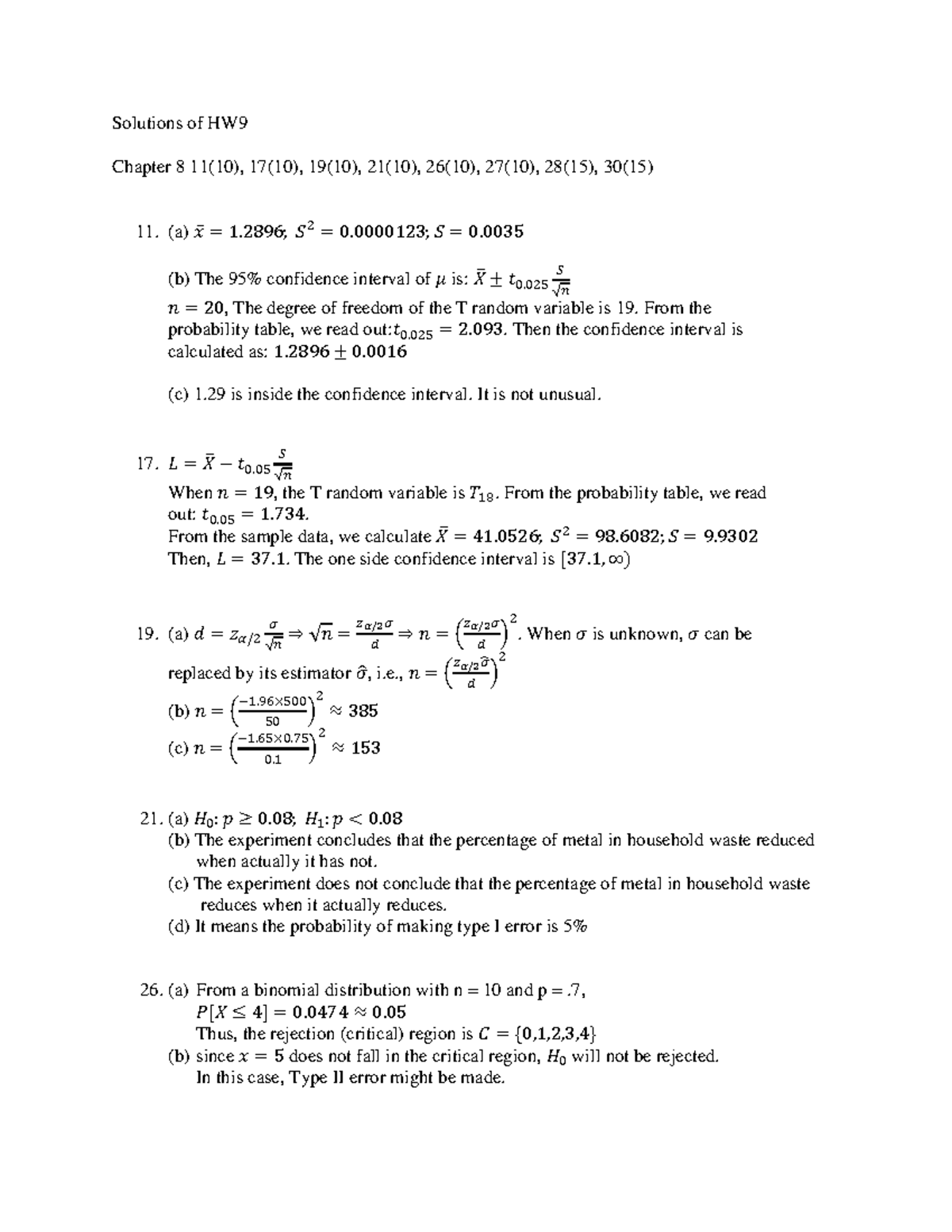 Solution Of Hw9 Sp19 Solutions Of Hw Chapter 11 10 17 10 19 10 21 10 26 10 27 Studocu