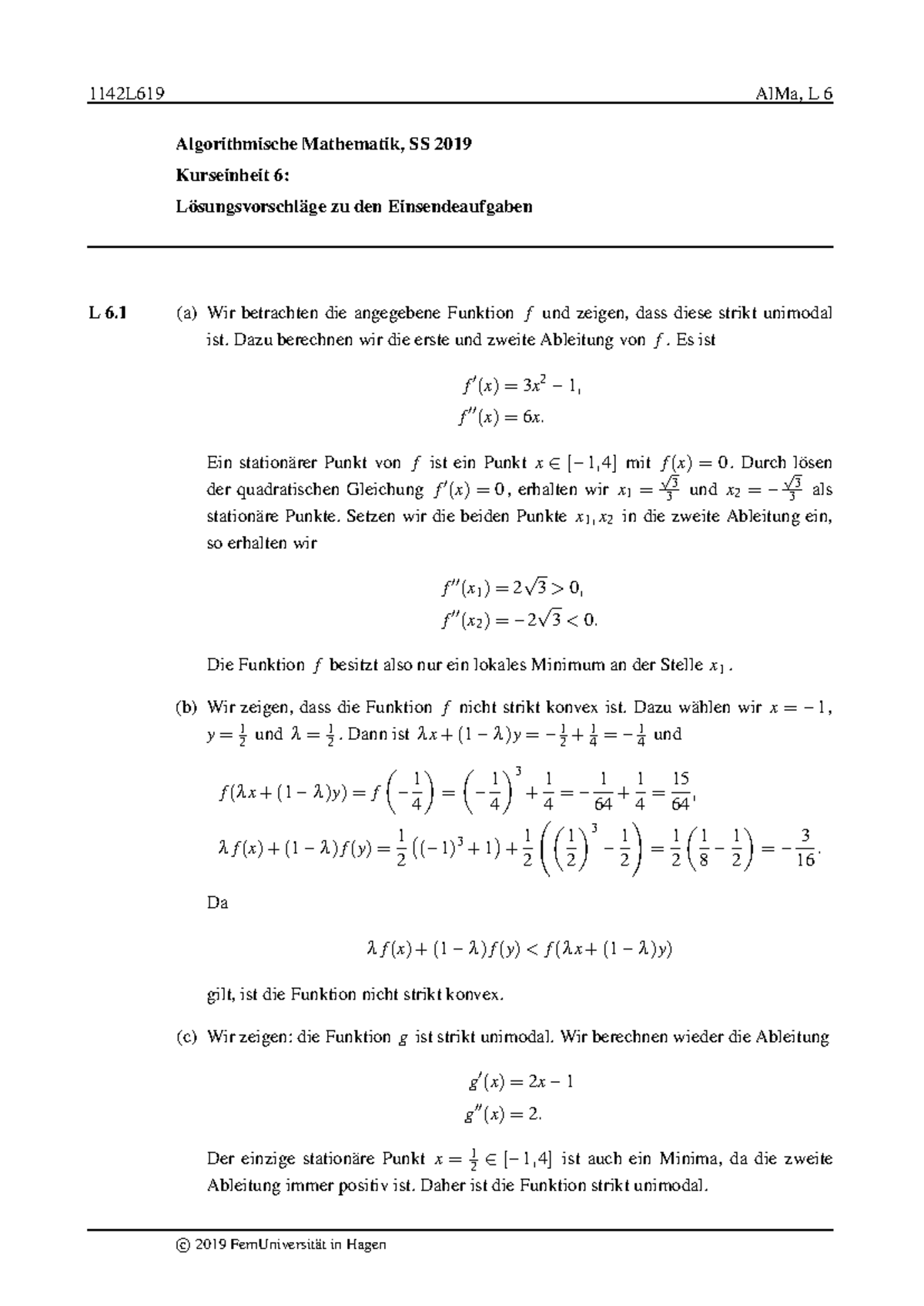 1142L619 - Aktuelle Aufgaben. - ©c 2019 FernUniversität in Hagen ...