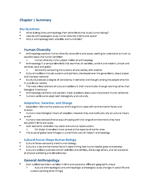Anthropology- Chapter 1 Reading Notes - ANTH 101 - SCAD - Studocu