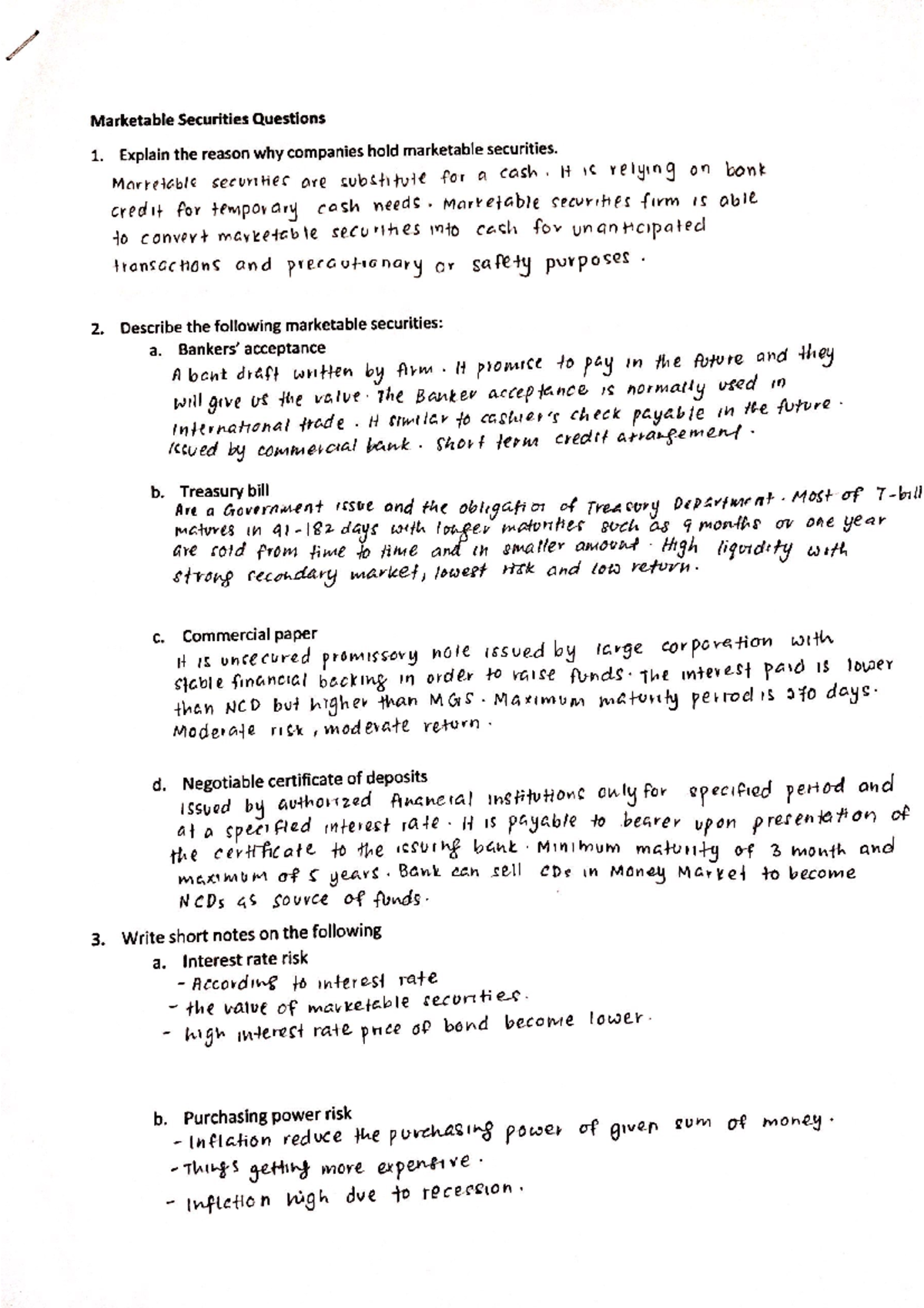 Marketable securities questions for fin242 - Fundamentals of Finance ...