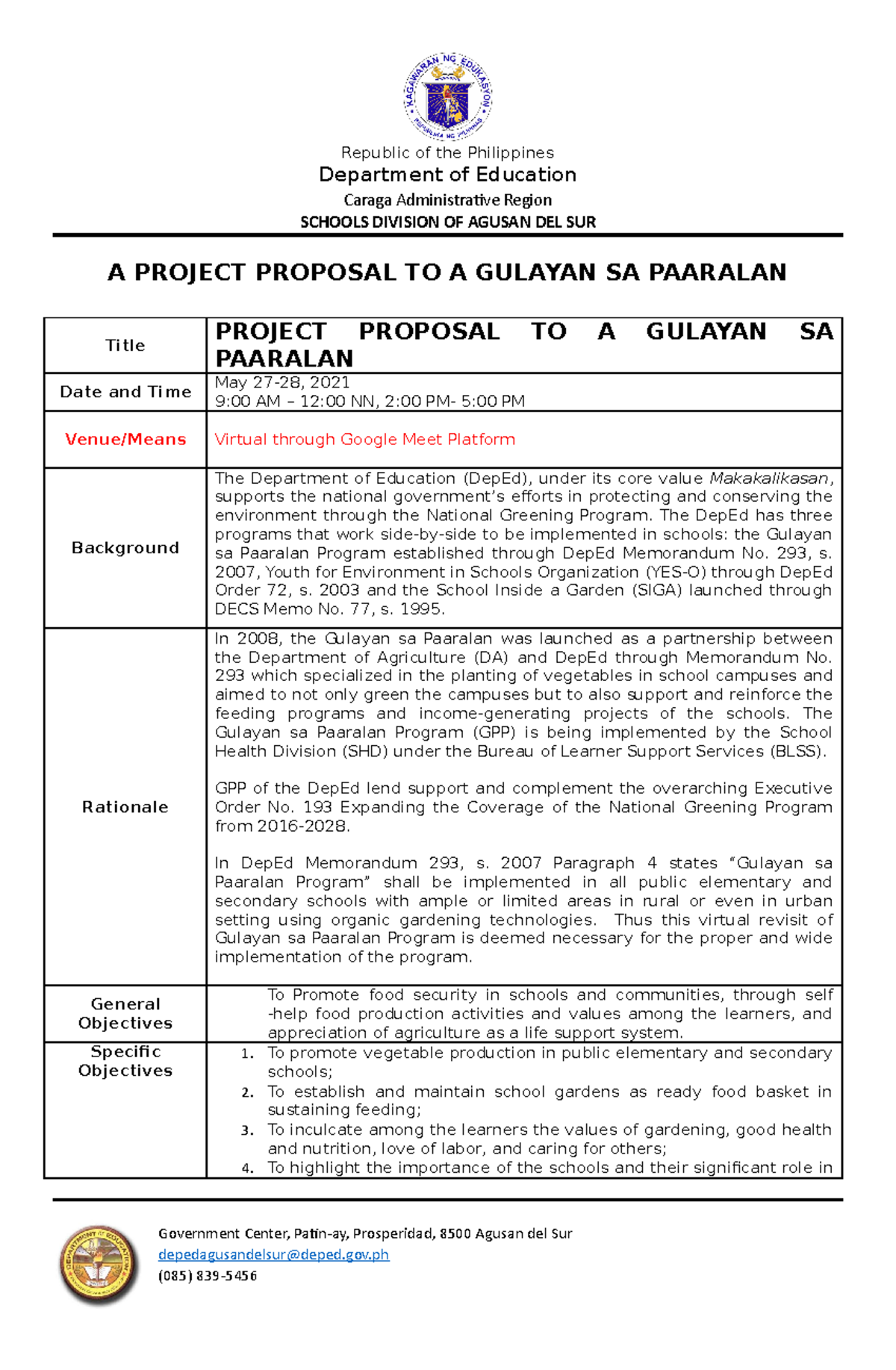 Activity Proposal GPP CAPB - Republic of the Philippines Department of ...